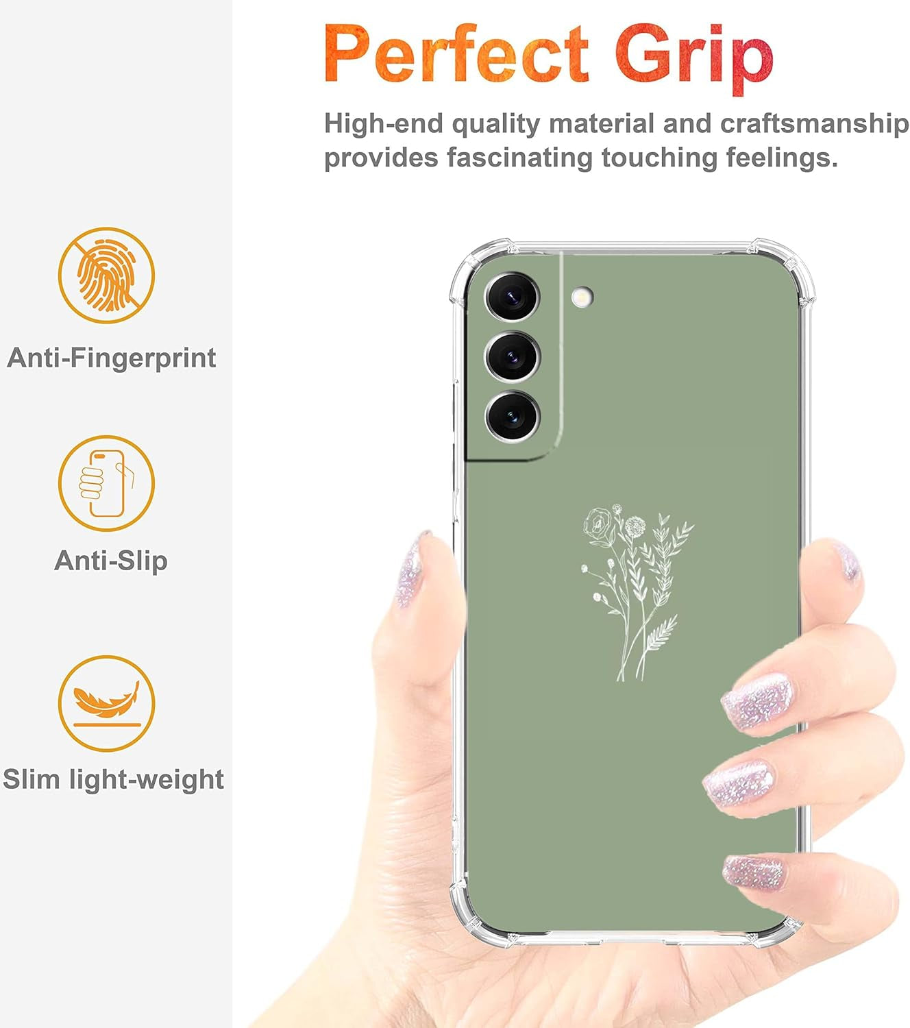 Green Flower Case for Samsung Galaxy S22 Plus,Aesthetic Abstract Minimalism Floral Pattern Case,Soft TPU Full Cover Case for Galaxy S22 Plus
