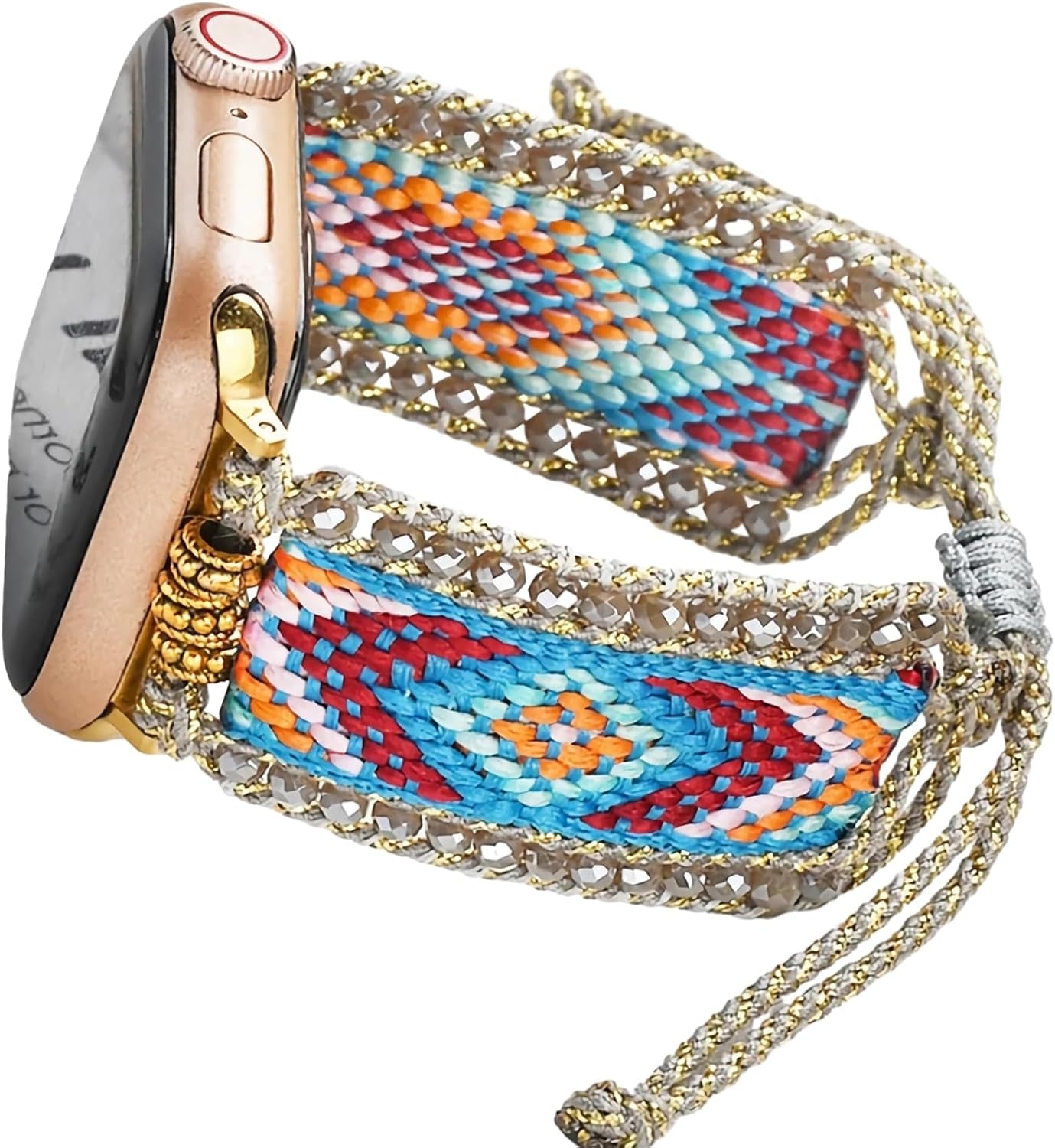 Fancy Woven Braided Nylon Band Compatible with Apple Watch Bands 40Mm 41Mm 38Mm, Retro Boho Friendship Bracelet Handmade Bohemian Beaded Adjustable Dressy Strap Wristbands for Iwatch Bands Series 9/8/7/6 5/4/3/2/SE