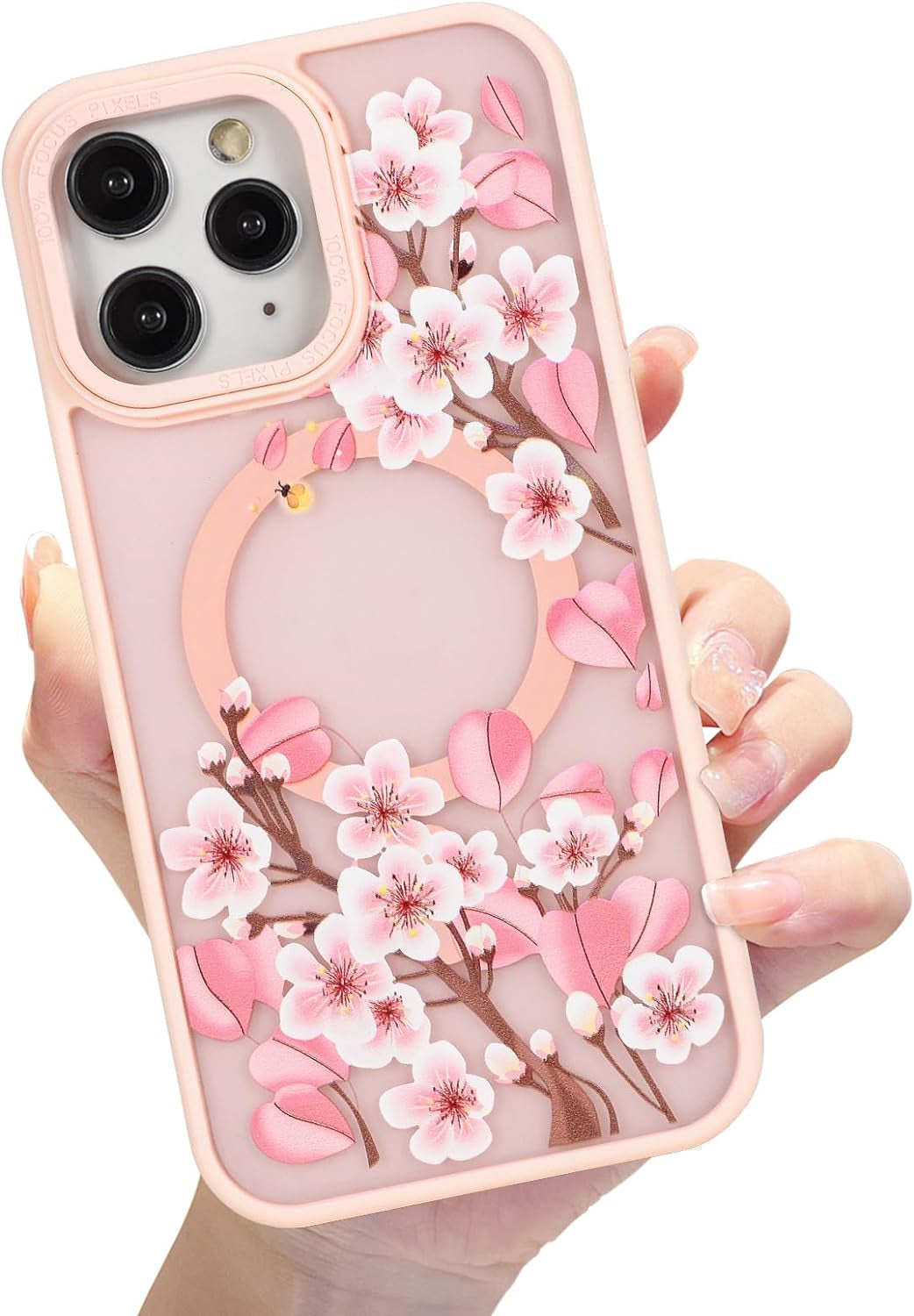 Eiyikof Compatible with Iphone 15 Pro Magnetic Matte Translucent Case [Luxury Shockproof Magsafe Case] [Cute Flower Pattern Hard Back Cover] Iphone 15 Pro Case for Women Girls-Purple Floral  Eiyikof   