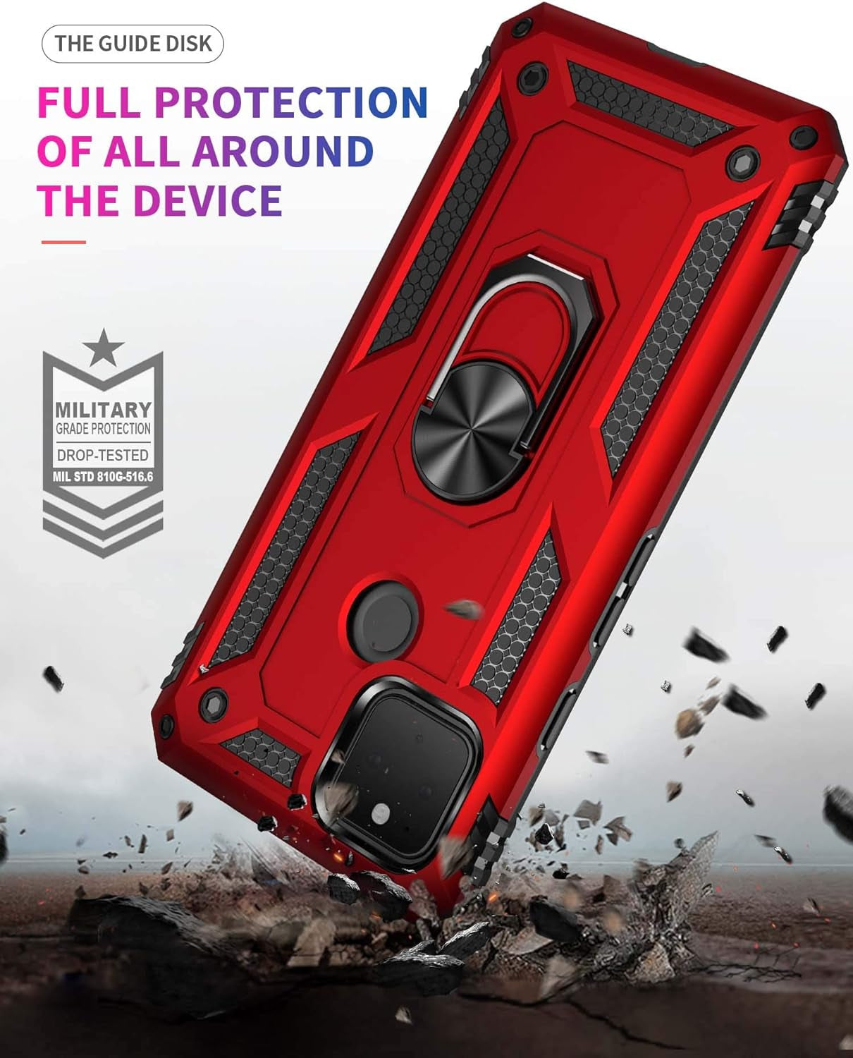 ADDIT Phone Case for Google 4A 5G,Google Pixel 4A 5G Case, Military Grade Protective Google Pixel 4A 5G Cases Cover with Ring Car Mount Kickstand for Google Pixel 4A 5G - Red  ADDIT   