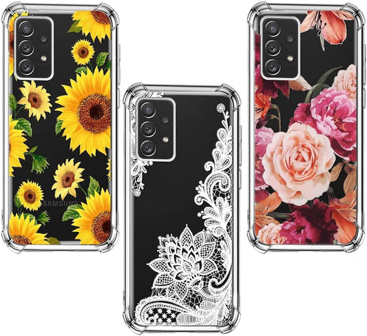 (3-Pack) for Samsung Galaxy A53 5G Case, Soft Clear TPU [Scratch-Resistant] Drop Silicone Bumper Protection Shockproof Phone Case Cover for Samsung Galaxy A53 5G,Flower