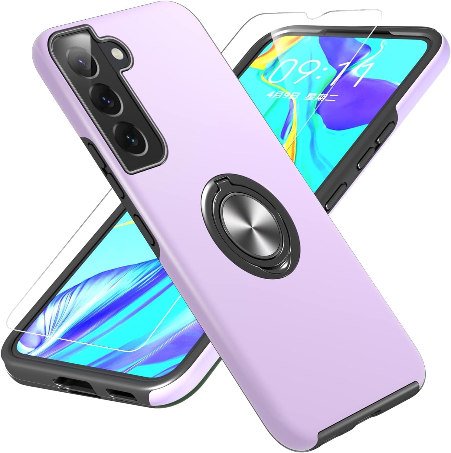 Gritup Galaxy S22 Case, Samsung Galaxy S22 Case with HD Screen Protector, [Military Grade] Shockproof Protection Case with 360° Magnetic Ring Holder Kickstand Phone Case for Samsung S22, Blue