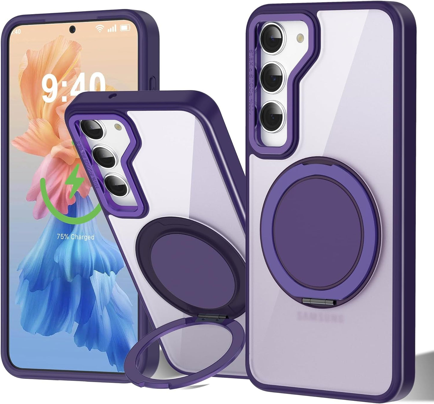 For Samsung Galaxy S24 plus Case with 360° Rotatable Magnetic Ring Stand [Compatible Magsafe] [Military Grade Tested] Translucent Matte Galaxy S24 plus Phone Case for Women Men 6.7'', Blue