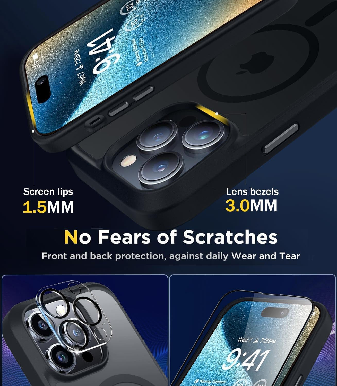 Bosskiss Ultra Strong Magnetic for Iphone 15 Pro Case, [Compatible with Magsafe] [Glass Screen + Camera Protector] Slim Translucent Matte Shockproof Case for Iphone 15 Pro Case 6.1 Inch, Black  BossKiss   