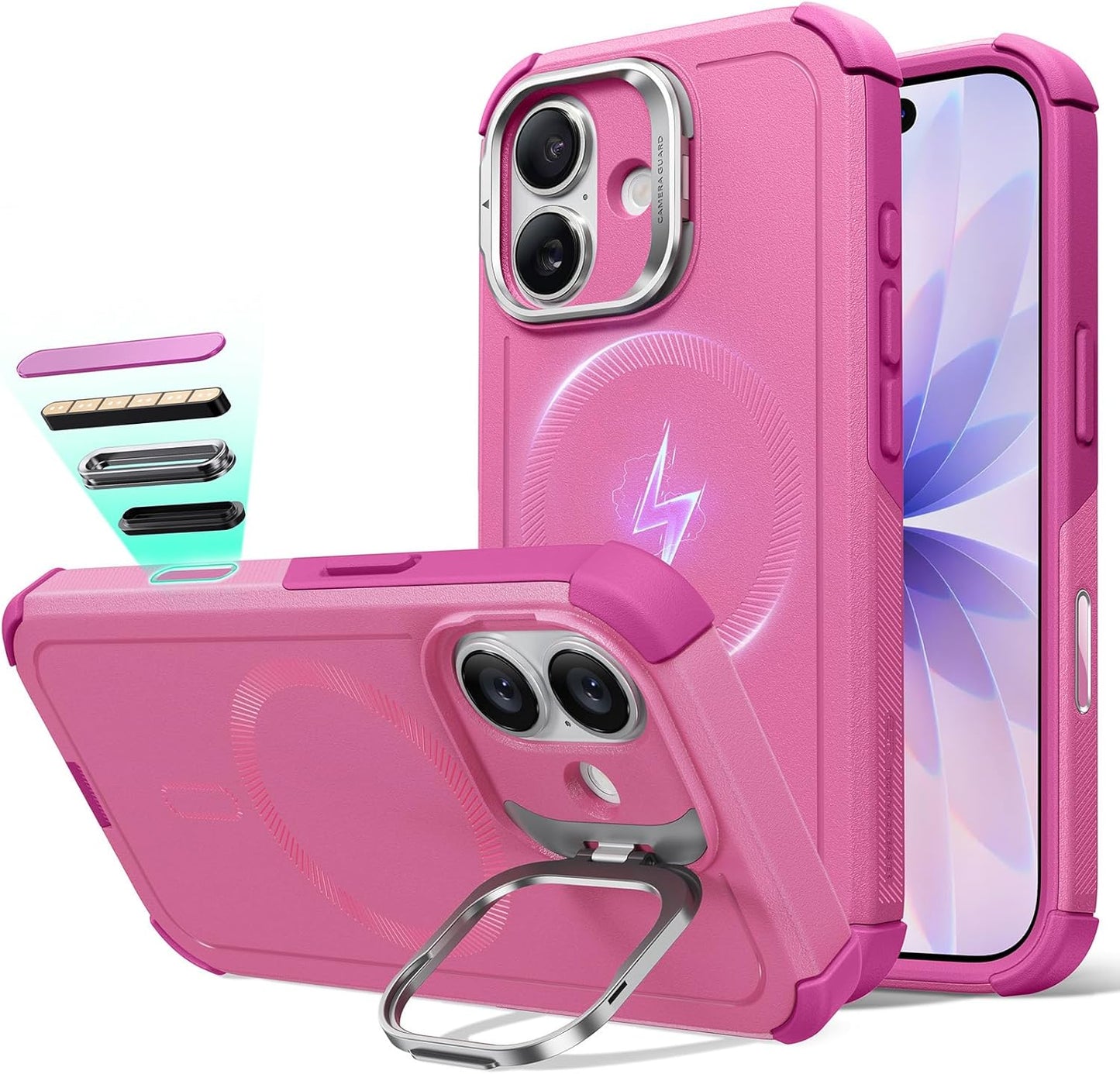 ESR for Iphone 17 Pro Case with Stash Stand, 7X Military-Grade Drop Protection with Camera Control, Shock-Absorbing Phone Rugged Cover, Compatible with Magsafe Accessories, Cyber Series, Black