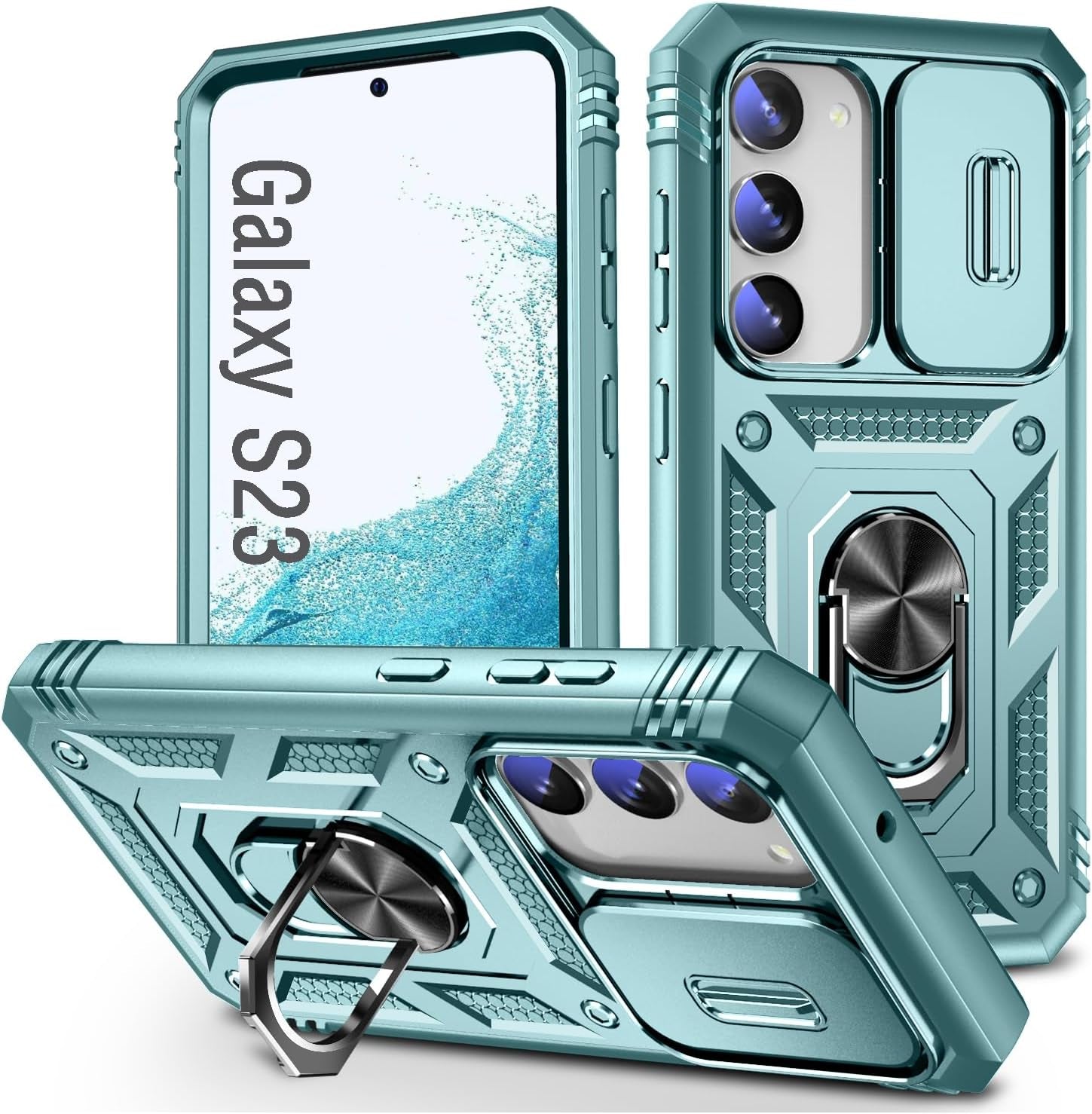 Case for Galaxy S23 FE, Slide Lens Protective Case Shockproof Impact Resistant with Kickstand Cover Case for Samsung Galaxy S23 FE 5G 6.4" (Green)