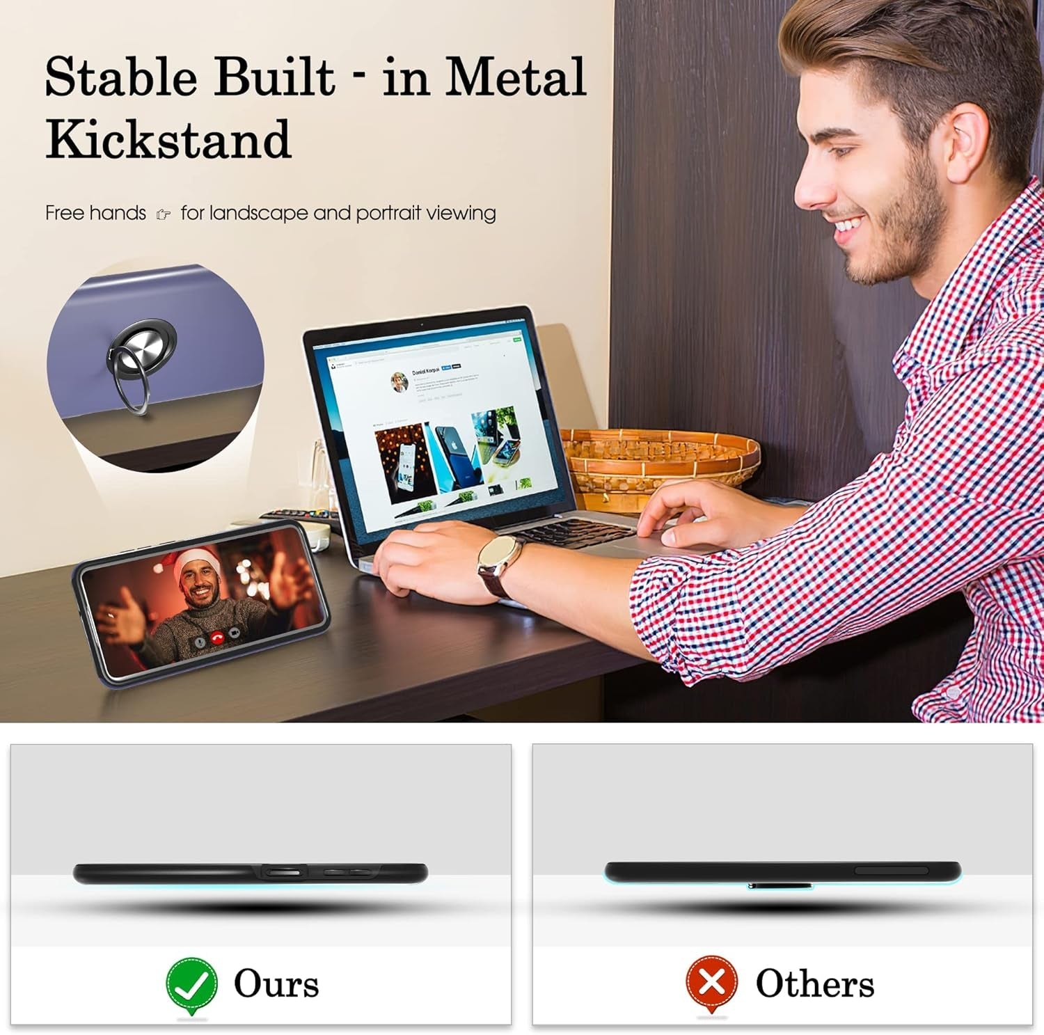 Gritup Galaxy S22 Case, Samsung Galaxy S22 Case with HD Screen Protector, [Military Grade] Shockproof Protection Case with 360° Magnetic Ring Holder Kickstand Phone Case for Samsung S22, Blue