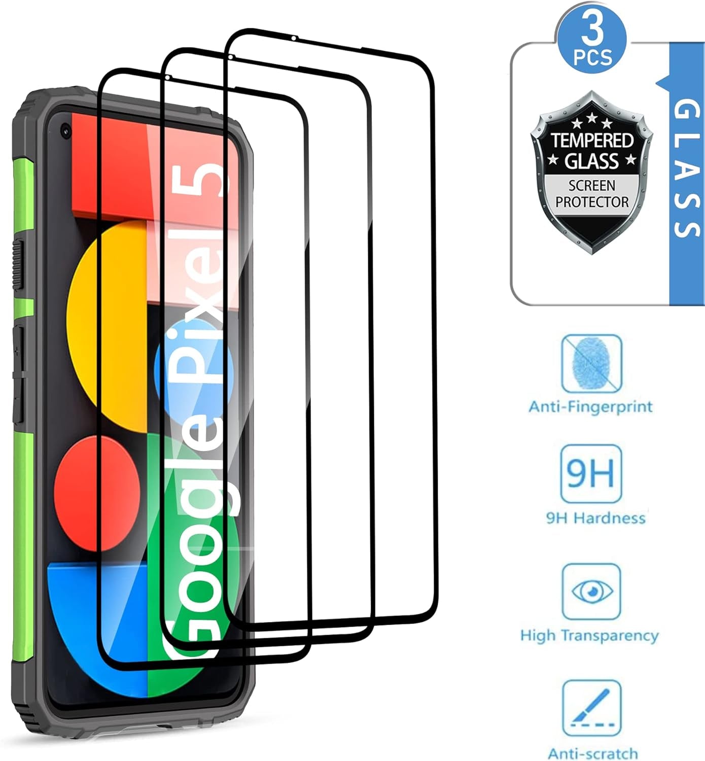 Google Pixel 5 Case Cover with [3 Pcs] Tempered Glass Screen Protector, Military-Grade Built in Magnetic Ring Kickstand Dual Layer Hybrid Shockproof Aromr Rugged Case for Google Pixel 5 - Green  ANOUKE   