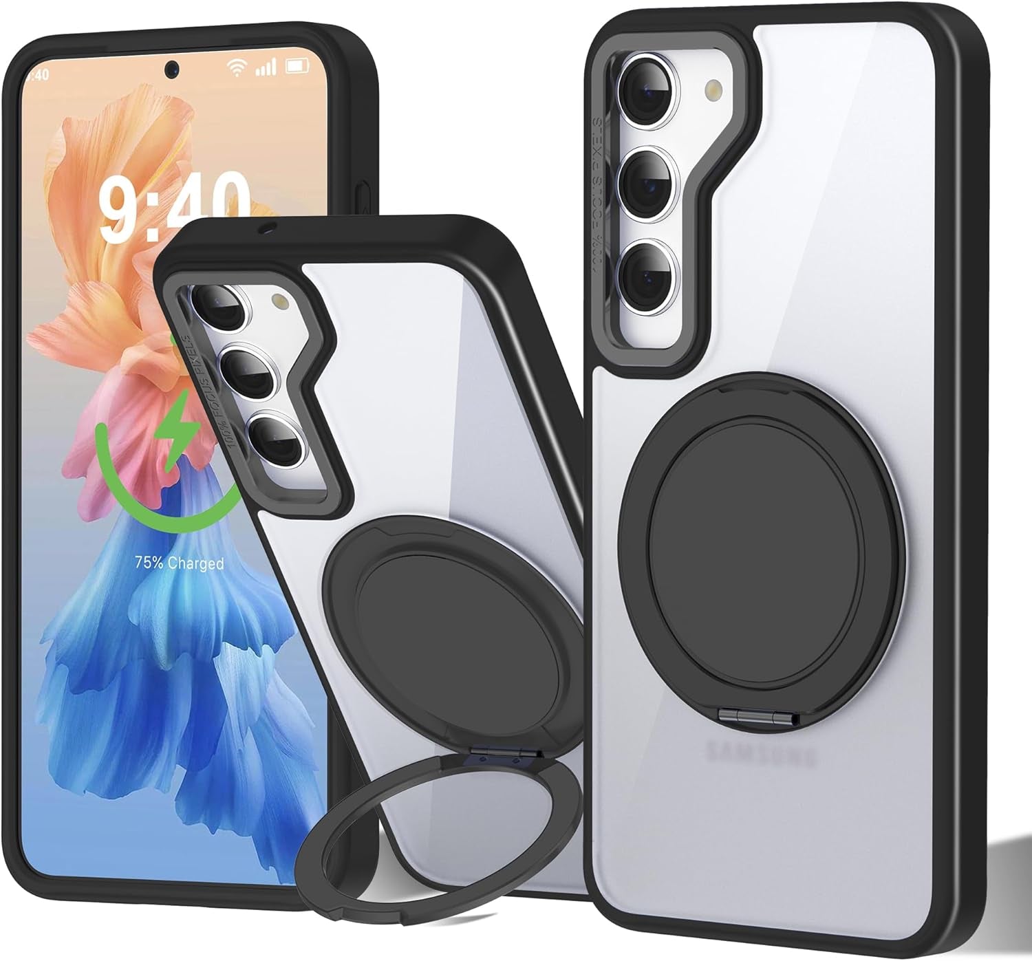 For Samsung Galaxy S24 plus Case with 360° Rotatable Magnetic Ring Stand [Compatible Magsafe] [Military Grade Tested] Translucent Matte Galaxy S24 plus Phone Case for Women Men 6.7'', Blue