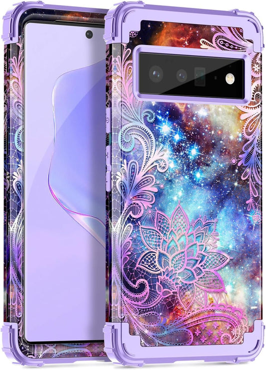 Casetego for Google Pixel 6 Pro Case,Three Layer Heavy Duty Shockproof Full Body Drop Protection Rugged Hard Pc+Soft TPU Bumper Case for Google Pixel 6 Pro 5G 2021,Mandala  Casetego Purple Mandala  