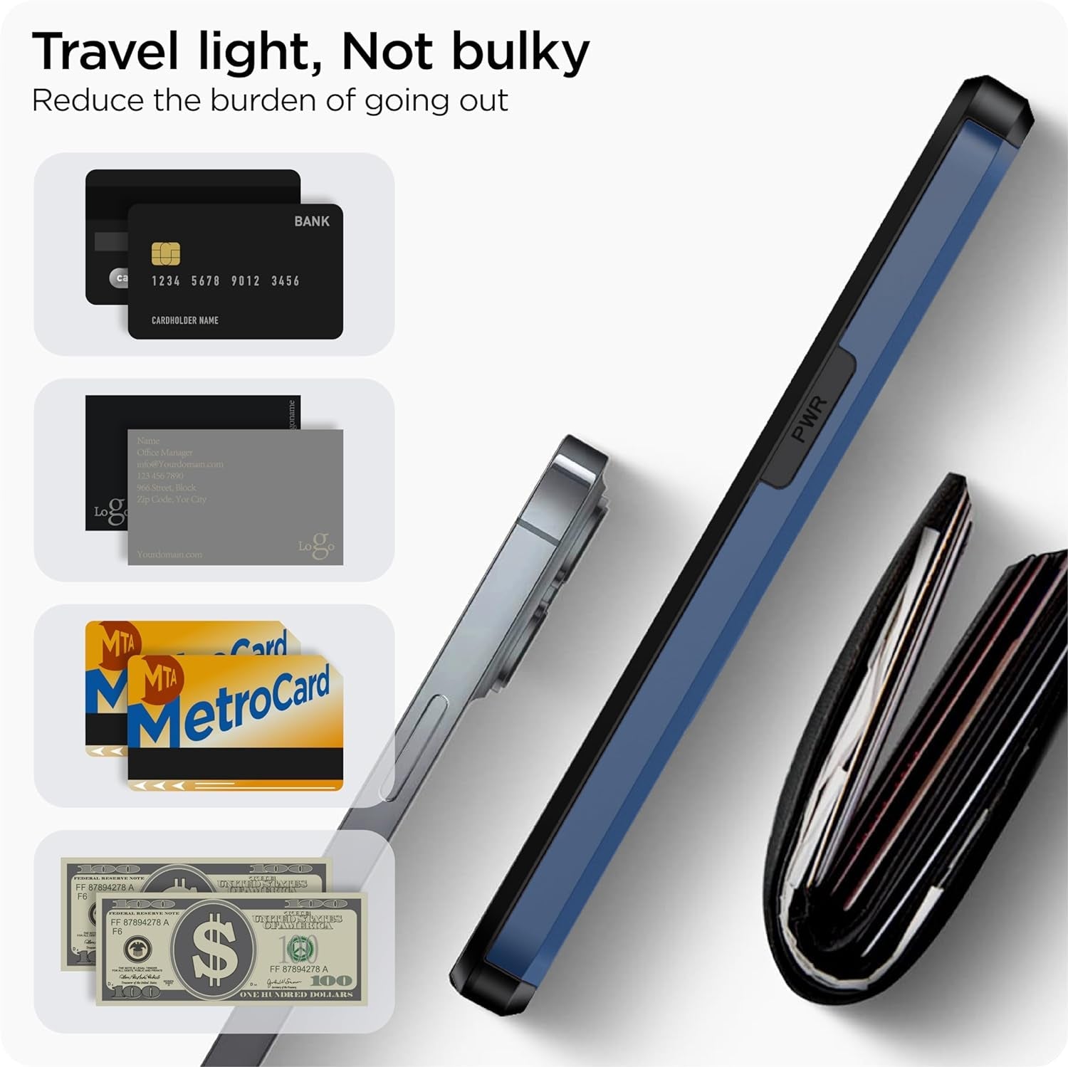 Harusaki 𝟐𝟎𝟐𝟒 𝗡𝗘𝗪 Iphone 15 Pro Case with Card Holder - Wireless Charging Compatible Iphone 15 Pro Wallet Case with Hidden Card Slot for Men and Women (Blue)  harusaki   