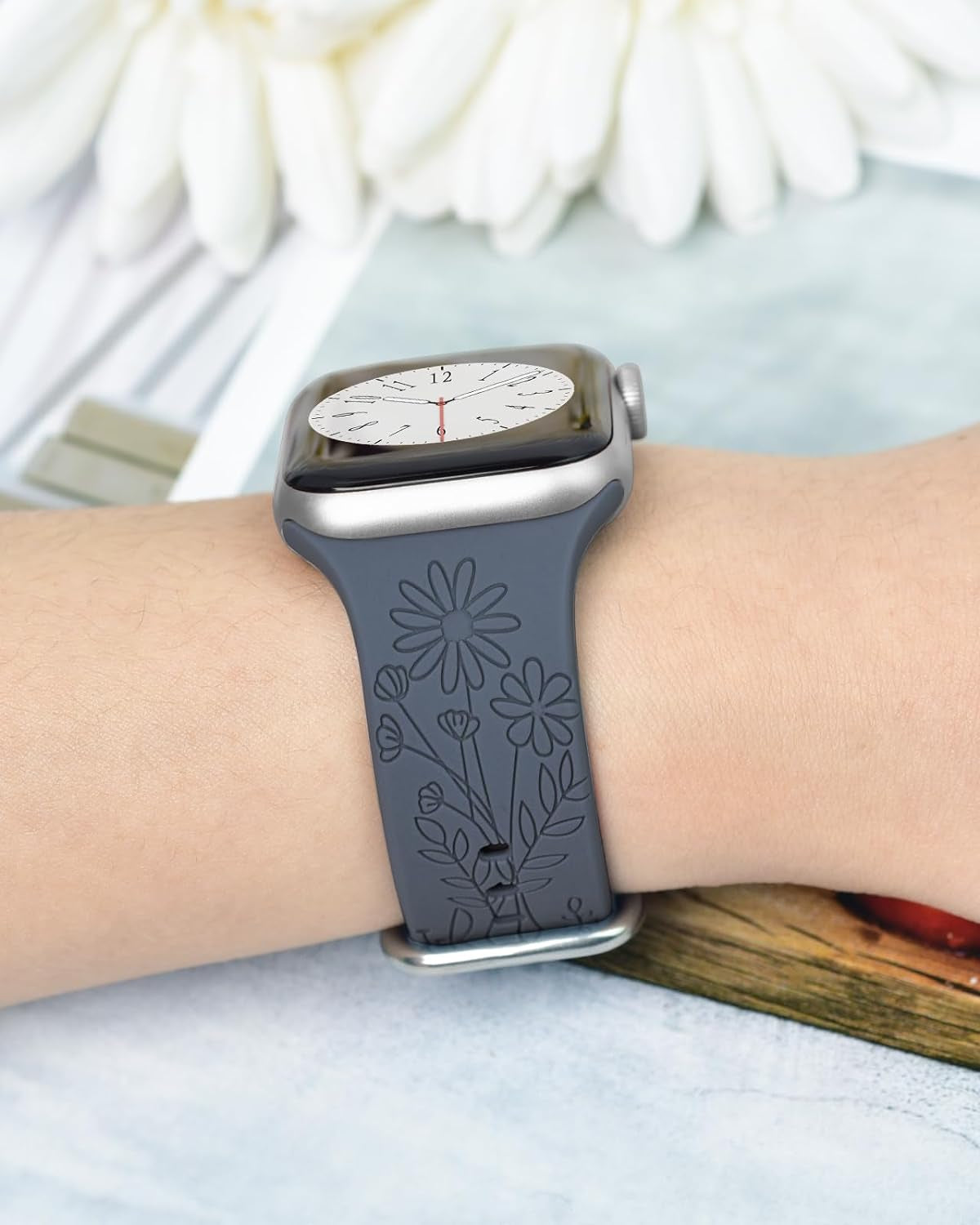 3 Pack Wildflower Engraved Bands Compatible with Apple Watch Band 40Mm 38Mm 41Mm 44Mm 42Mm 45Mm 49Mm Women, Floral Soft Silicone Sport Strap for Iwatch Bands Series SE 9 8 7 6 5 4 3 2 1 Ultra