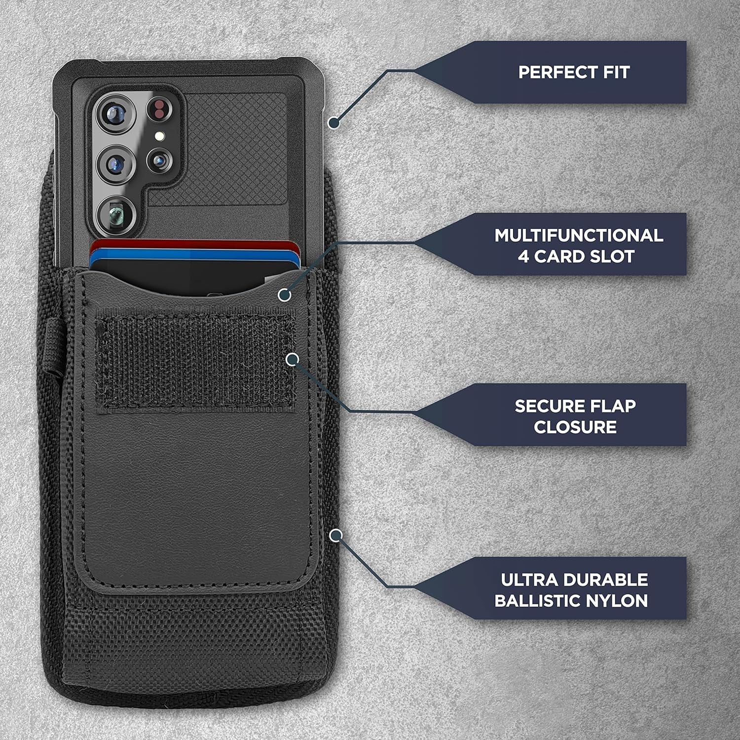 2-In-1 Belt Pouch with Rugged Case for Samsung Galaxy S22 Ultra - Shockproof Cover with Ballistic Nylon Phone Holster Clip (S22 Ultra)