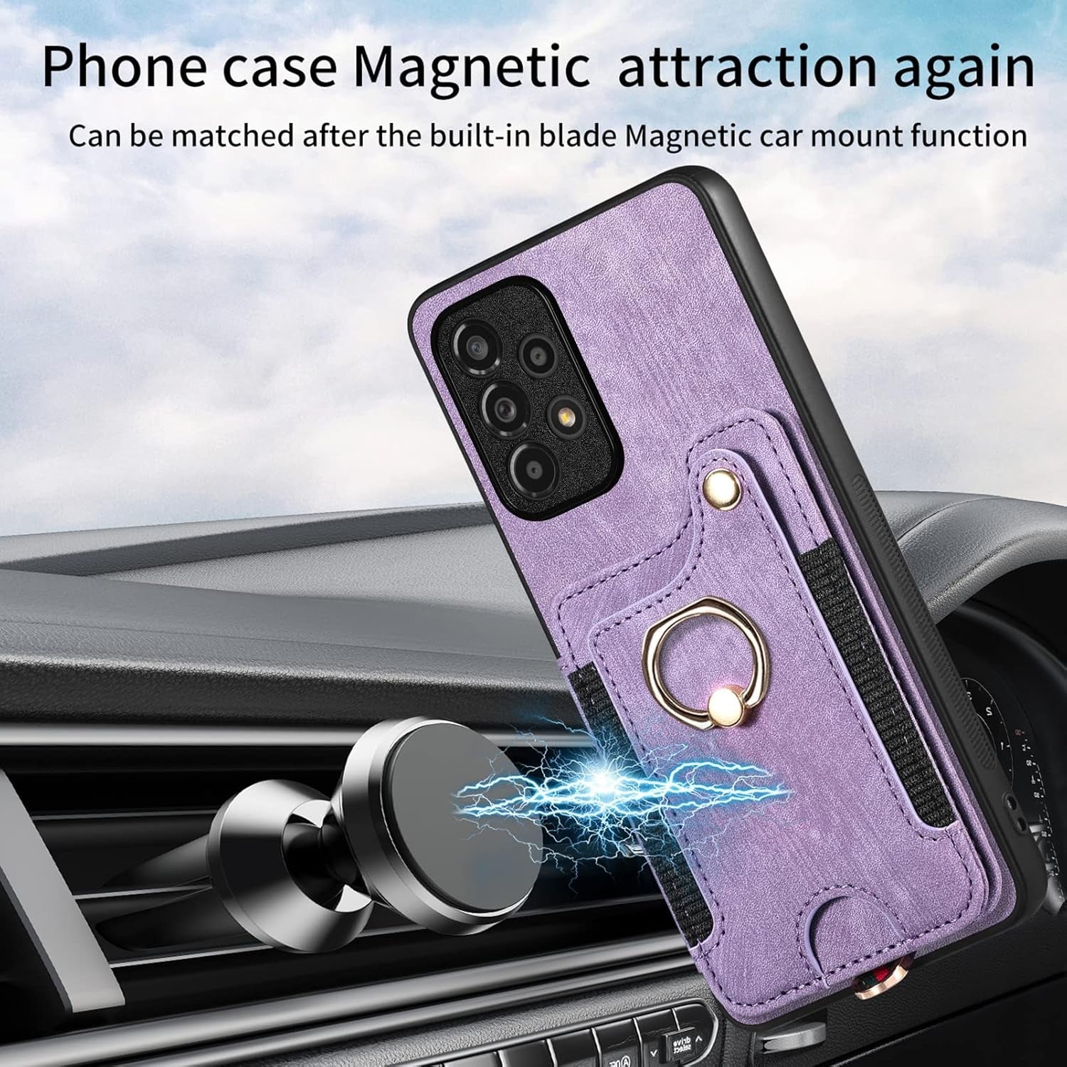 Asuwish Phone Case for Samsung Galaxy A53 5G Wallet Cover with Tempered Glass Screen Protector and Wrist Strap Lanyard RFID Credit Card Holder Ring Stand a 53 G5 53A SM A536U 6.5 2022 Women Men Purple