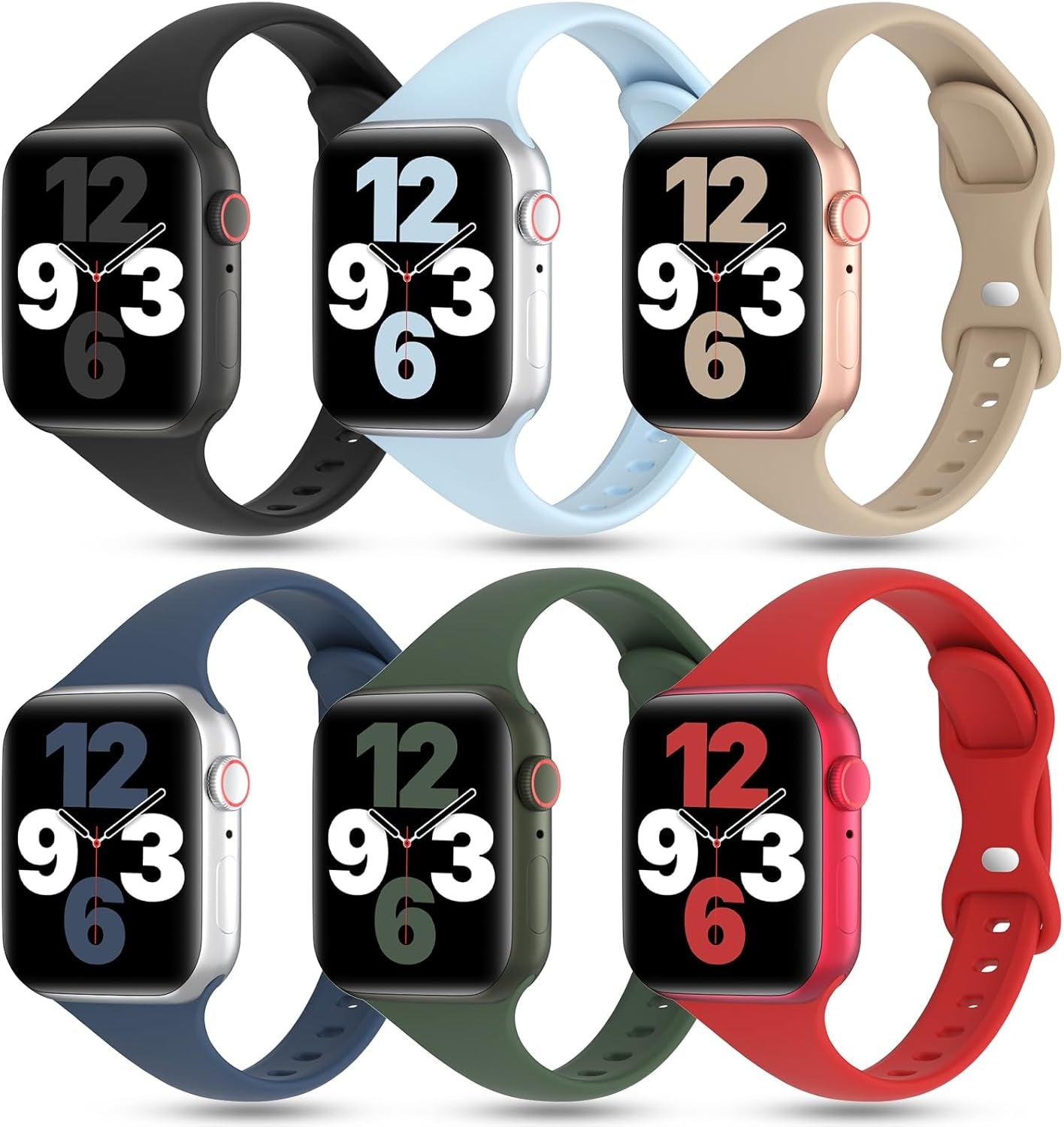 6 Pack Thin Bands Compatible with Apple Watch Band 38Mm 40Mm 41Mm 42Mm 44Mm 45Mm 49Mm Women Men, Sports Silicone Narrow Strap Slim Wristband for Iwatch Series 9 8 SE 7 6 5 4 3 2 1 Ultra