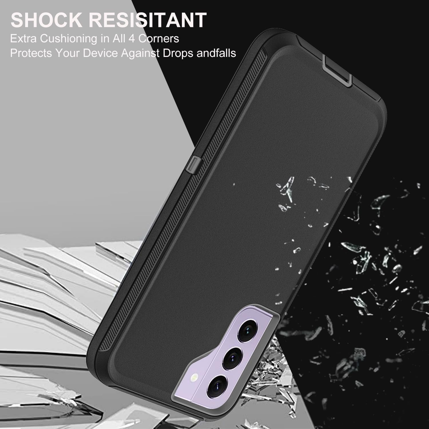 For Samsung Galaxy S22 plus Case, with 2Pcs [Self Healing Flexible TPU Screen Protector & Camera Lens Protector] Military Grade 3 in 1 Heavy Duty Case for Galaxy S22 plus 5G (Black/Grey)