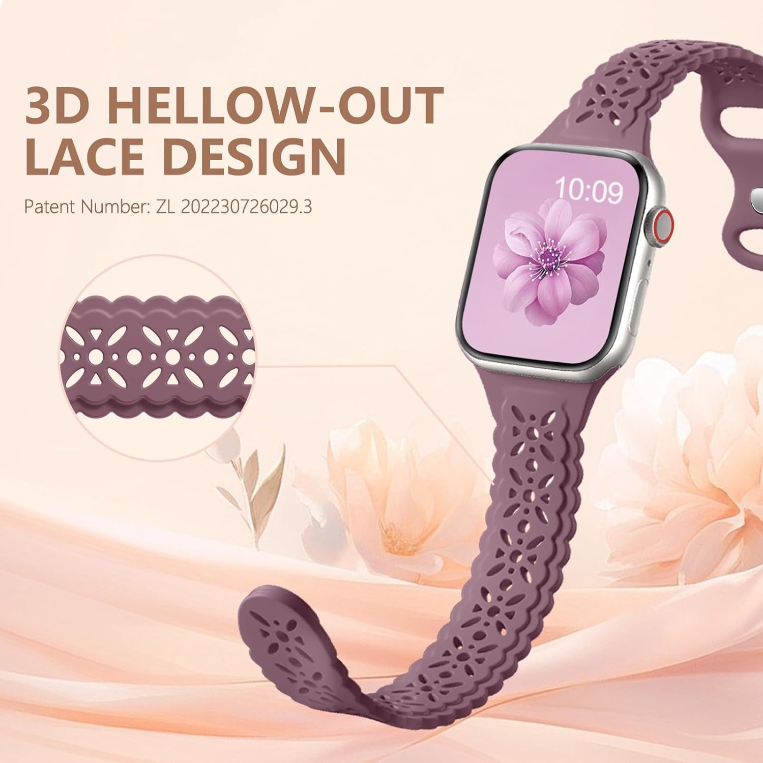 Getino Lace Silicone Band Compatible with Apple Watch Bands for Women 40Mm 41Mm 38Mm 44Mm 45Mm 42Mm 49Mm, Breathable Hollow-Out Sport Strap Slim Thin Bands for Iwatch SE Series 9 8 7 6 5 4 3 2 1 Ultra