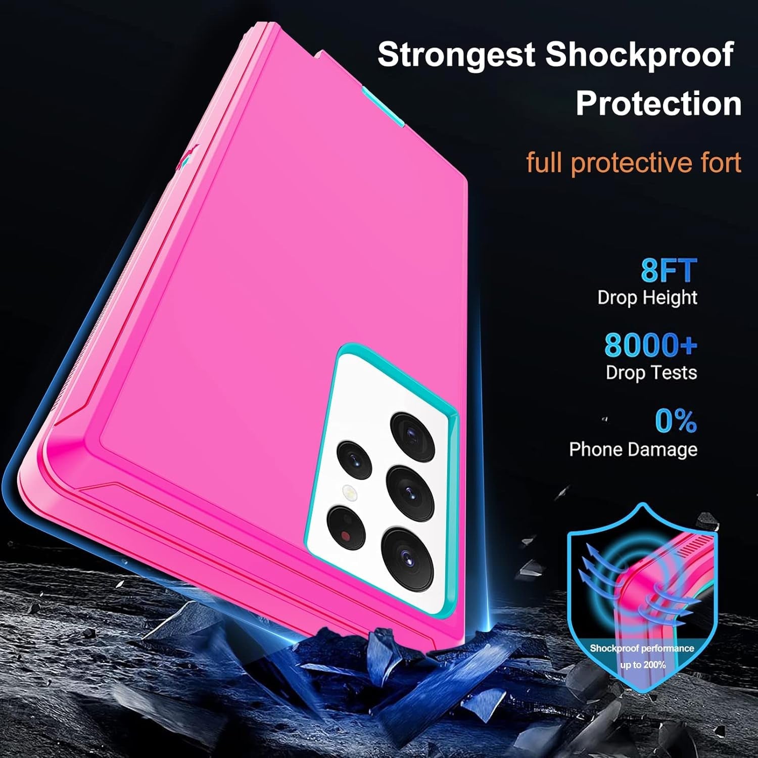 Annymall for Samsung Galaxy S22 Ultra Case with 2 Screen Protector, Full Body Heavy Duty Shockproof Drop-Proof Phone Case Rugged 3-Layer Defender Protective Cover for Samsung Galaxy S22 Ultra (Pink)