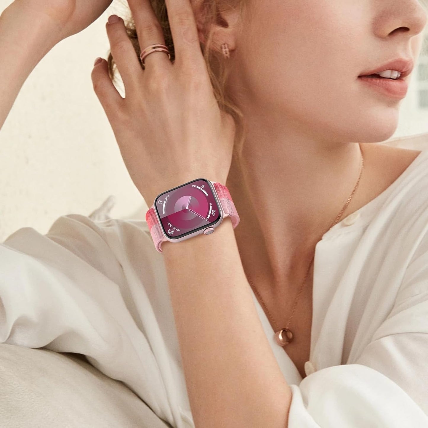 Delidigi Compatible with Stretchy Apple Watch Band 38Mm 40Mm 41Mm 42Mm 44Mm 45Mm 49Mm for Women Men, Gradient Color Nylon Adjustable Straps for Iwatch Series 9 8 7 6 SE 5 4 3 2 1 Ultra Ultra 2