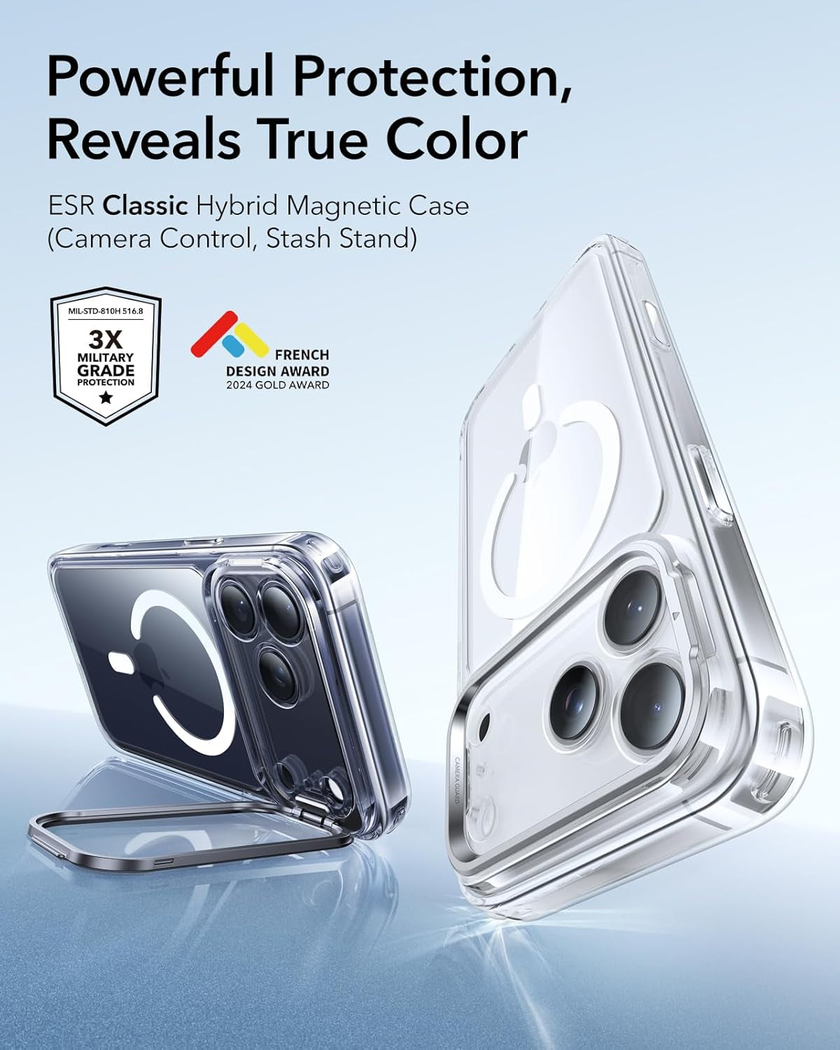 ESR for Iphone 17 Pro Max Case with Stash Stand, Camera Control Cover Compatible with Magsafe, Military-Grade Drop Protection Phone Case for Iphone 17 Pro Max, Scratch-Resistant Back Cover, Clear