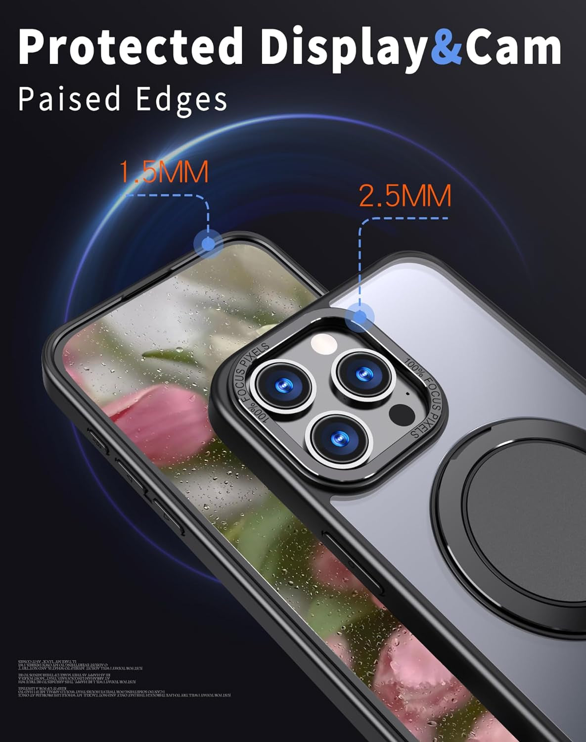 Mangix for Iphone 15 Pro Max Case,360° Rotatable & Invisible Magnetic Ring Stand Compatible with Magsafe, Anti-Fingerprint Protective Cover Translucent Back for Iphone 15 Promax Case (Black)  Mangix   