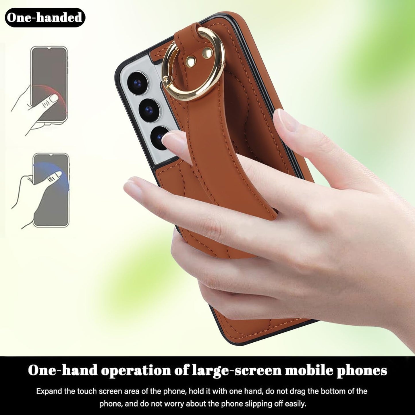 Asuwish Phone Case for Samsung Galaxy S22 plus S22+ 5G Cover with Screen Protector and Wrist Strap Kickstand Wristband Holder Ring Silicone Rubber Cell S22+5G S22Plus 22S + S 22 22+ Women Men Brown
