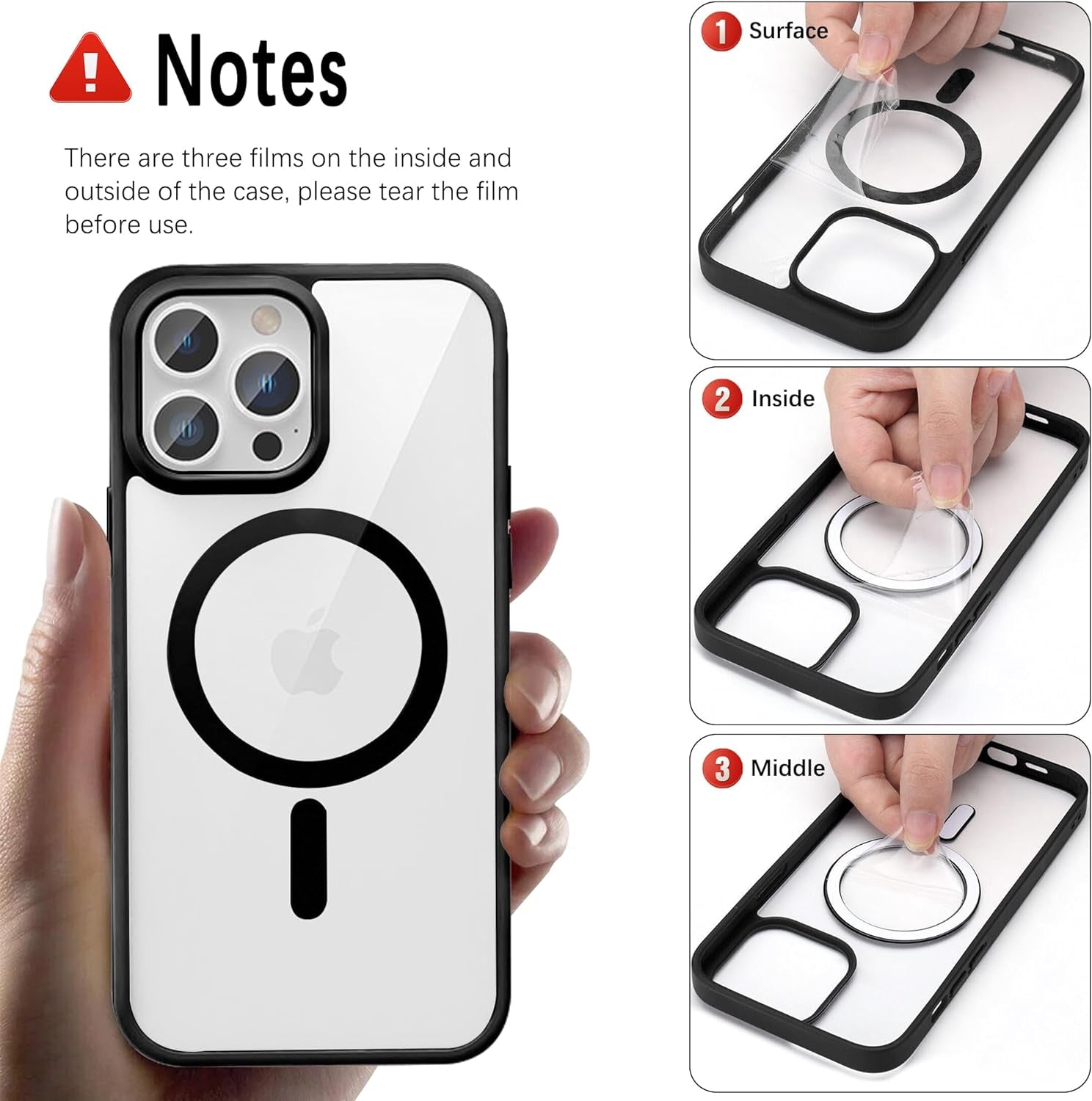 BAICHUANG Clear Magnetic for Iphone 15 Pro Case, Compatible with Magsafe, [Not Yellowing] [Military Grade Protection] Slim Transparent Silicone Anti-Scratch Shockproof Phone Case, Black  BAICHUANG   