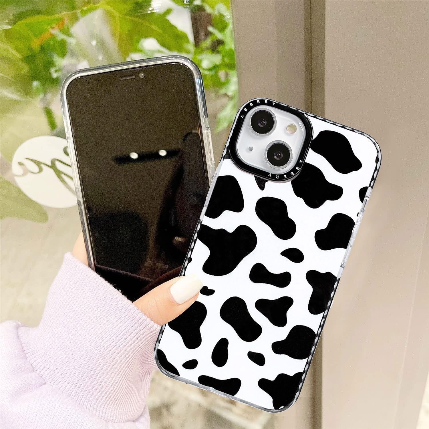 Abbery Designed for Iphone 15 plus Case Cow Print Clear with Design Cow Pattern Cute Durable Silicone TPU Sturdy Shockproof Protective Woman Girls Aessthetic Phone Cover (For Iphone 15 Plus)  Abbery   