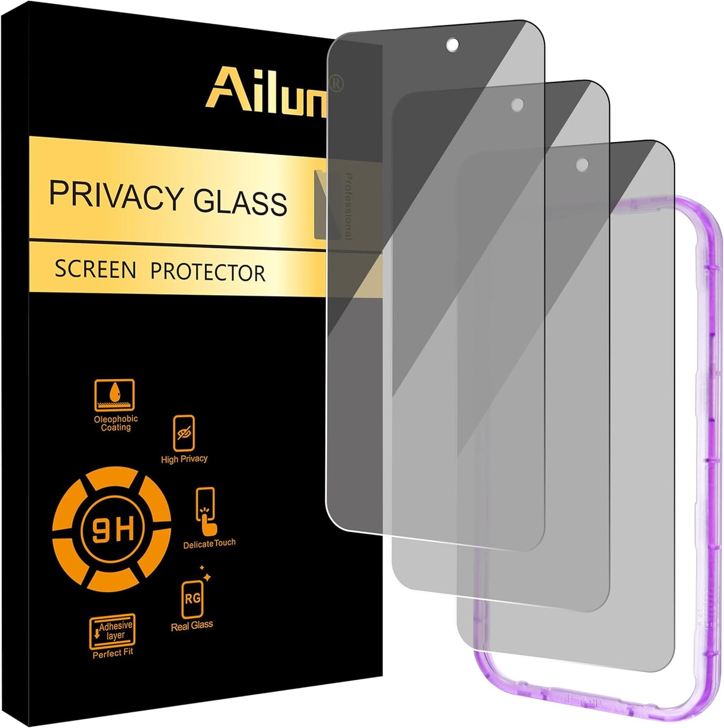 Ailun 3 Pack for Iphone 17 Pro Privacy Screen Protector [6.3 Inch] with Installation Frame, anti Spy Private Tempered Glass Anti-Scratch Case Friendly