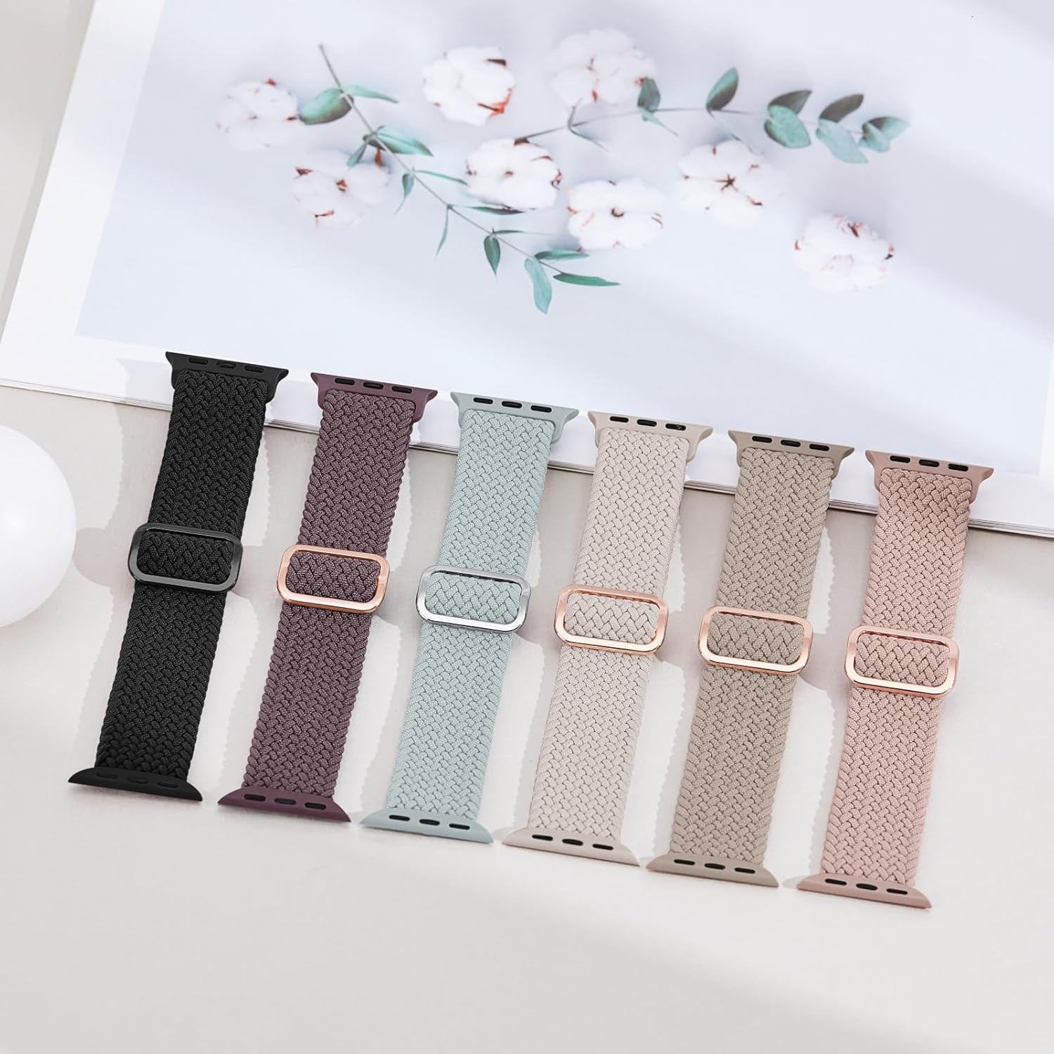 6 Pack Braided Stretchy Bands Compatible with Apple Watch Band 38Mm 40Mm 41Mm 42Mm 44Mm 45Mm 49Mm Women Men, Adjustable Nylon Solo Loop Elastic Straps for Iwatch Series 9 8 7 6 5 4 3 2 1 SE Ultra