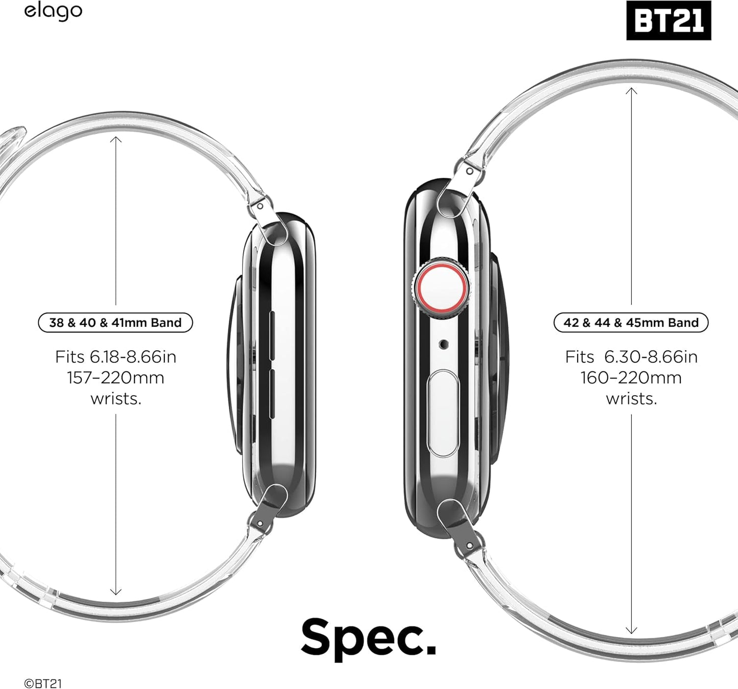 Elago BT21 Band Compatible with Apple Watch Band 38Mm 40Mm 41Mm 42Mm 44Mm 45Mm 49Mm Compatible with Iwatch Series Ultra2/Ultra/Se/9/8/7/6/Se/5/4/3/2/1, Soft Protective Strap [Official Merchandise]