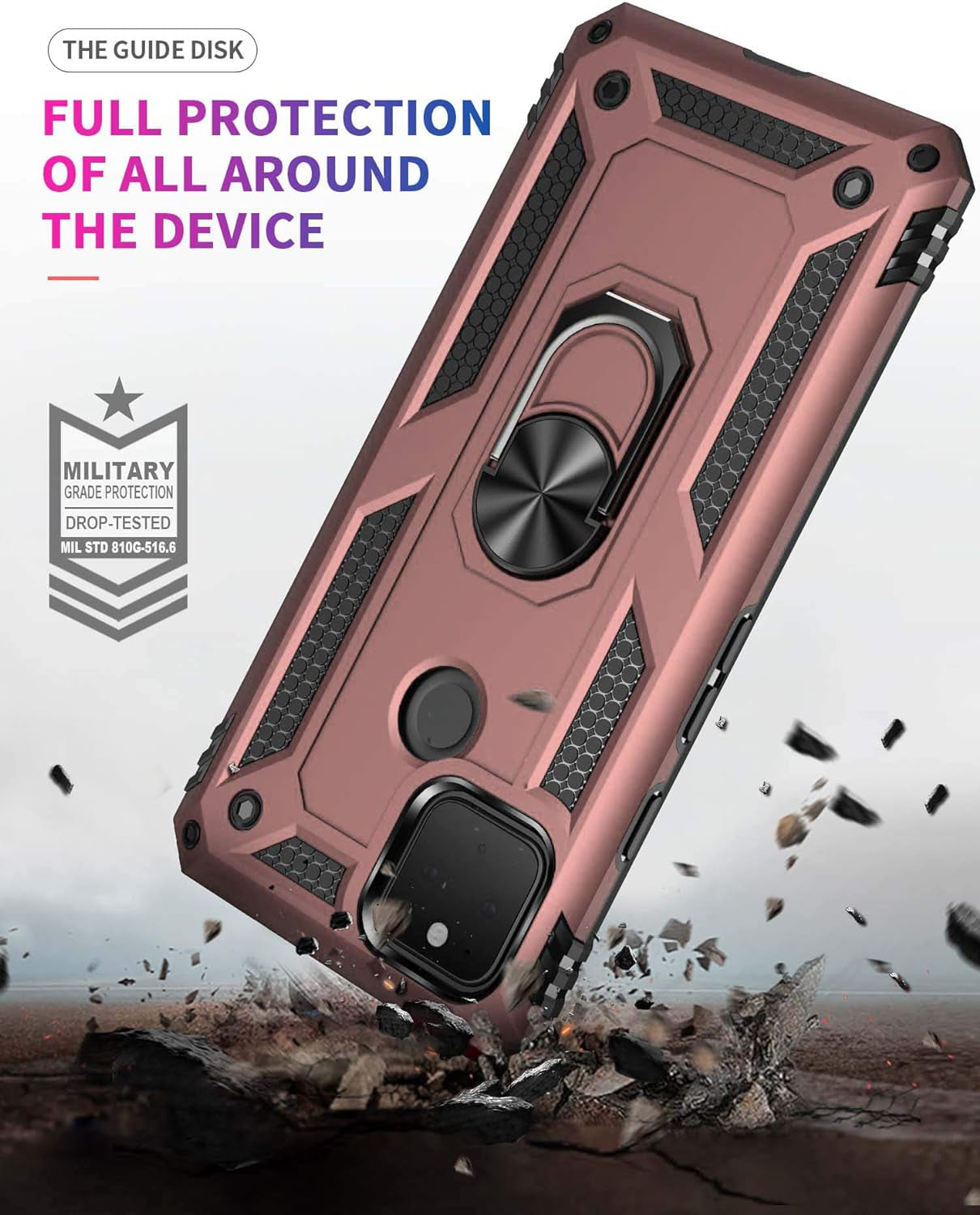 ADDIT Phone Case for Google 5,Google Pixel 5 Case, Military Grade Protective Google Pixel 5 Cases Cover with Ring Car Mount Kickstand for Google Pixel 5 5G - Rose Gold  ADDIT   
