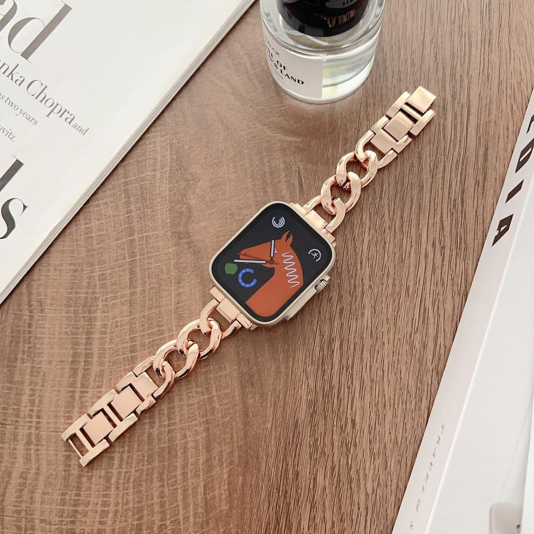 Chain Metal Band Compatible with Apple Watch 38Mm 40Mm 41Mm 42Mm 44Mm 45Mm 49Mm Women'S Watch Band Slim Fashion Stainless Steel Band for Iwatch Band Ultra Ultra 2 SE SE2 Series 9 8 7 6 5 4 3 2 1