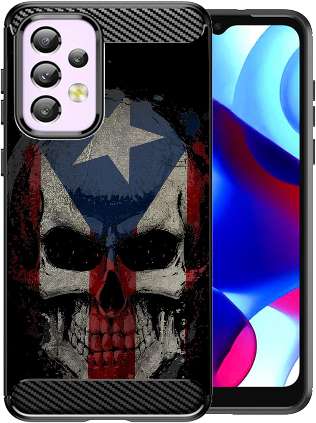 Cases on Deck Casesondeck Skull Flags Case Compatible with Samsung Galaxy A53 5G / A53 5G Case, Slim Tough Matte Design with Carbon Fiber Texture (Puerto Rico Skull)