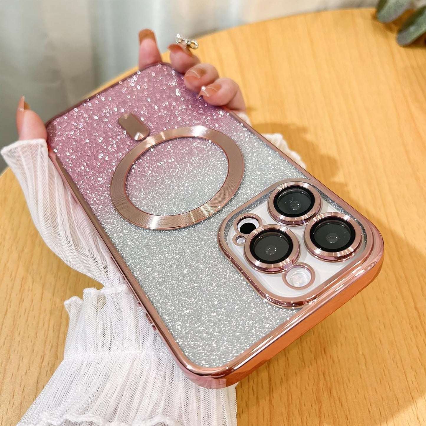 Illians Case for Iphone 14 Pro Max (Compatible with Magsafe) Camera Lens Protector Glitter Bling Plating Case Shockproof Protection Anti-Scratch Iphone 14 Pro Max Case for Women Men - Blue  Illians Glitter Pink  