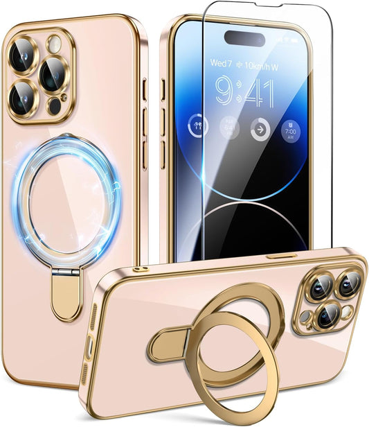 CAPRARO for Iphone 14 Pro Case [Compatible with Magsafe], with Magnetic Invisible Stand,[Military Drop Protection] Shockproof Protective Slim Cover for Iphone 14 Pro Phone Case,Pink  CAPRARO   