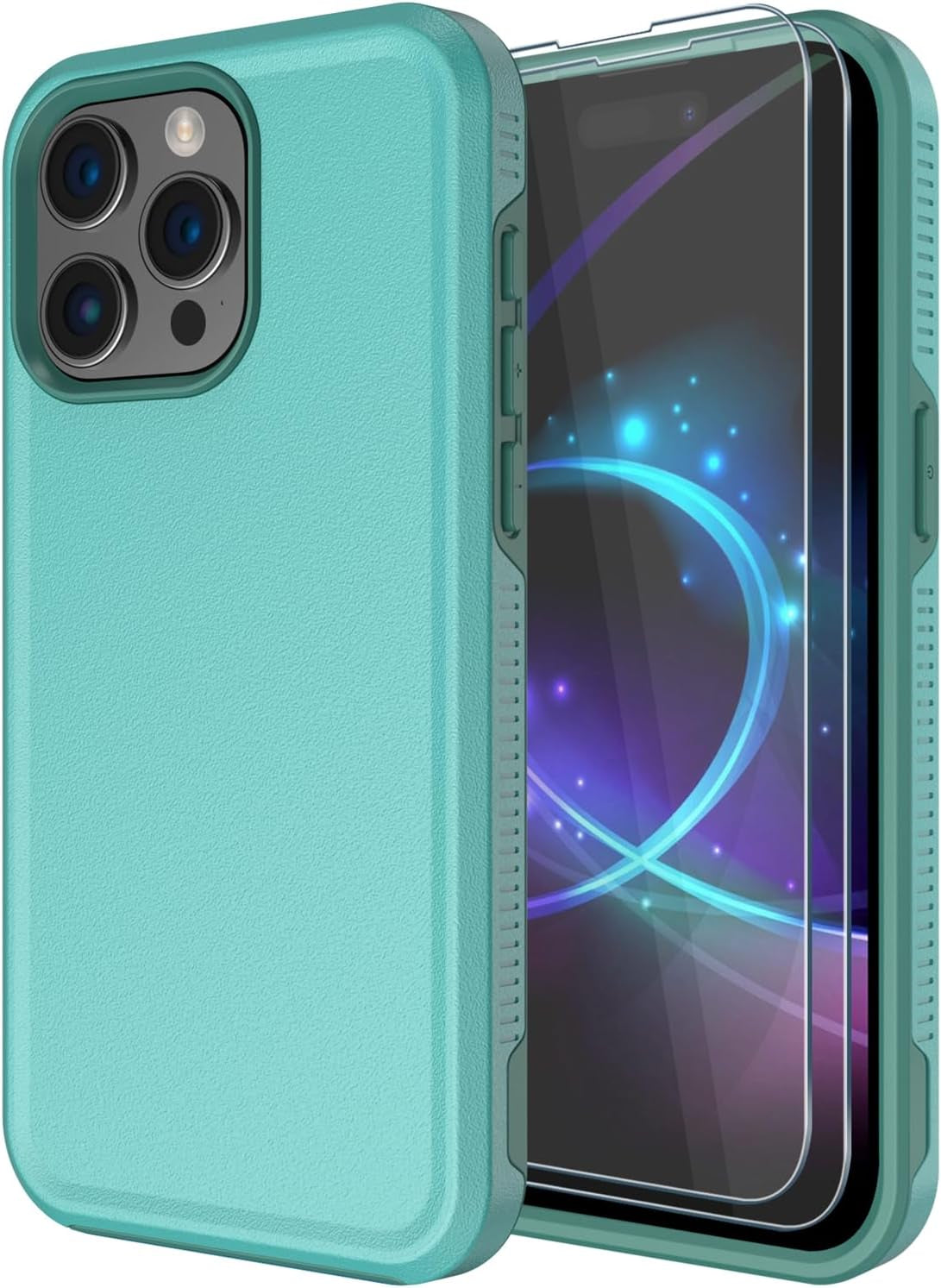 Diverbox for Iphone 15 Pro Case [Tempered Glass Screen Protector] [Shockproof] [Dropproof] Heavy Duty Protection Phone Case Cover for Apple Iphone 15 Pro 6.1 Inch (Black-2In1)  Diverbox Teal -2In1  