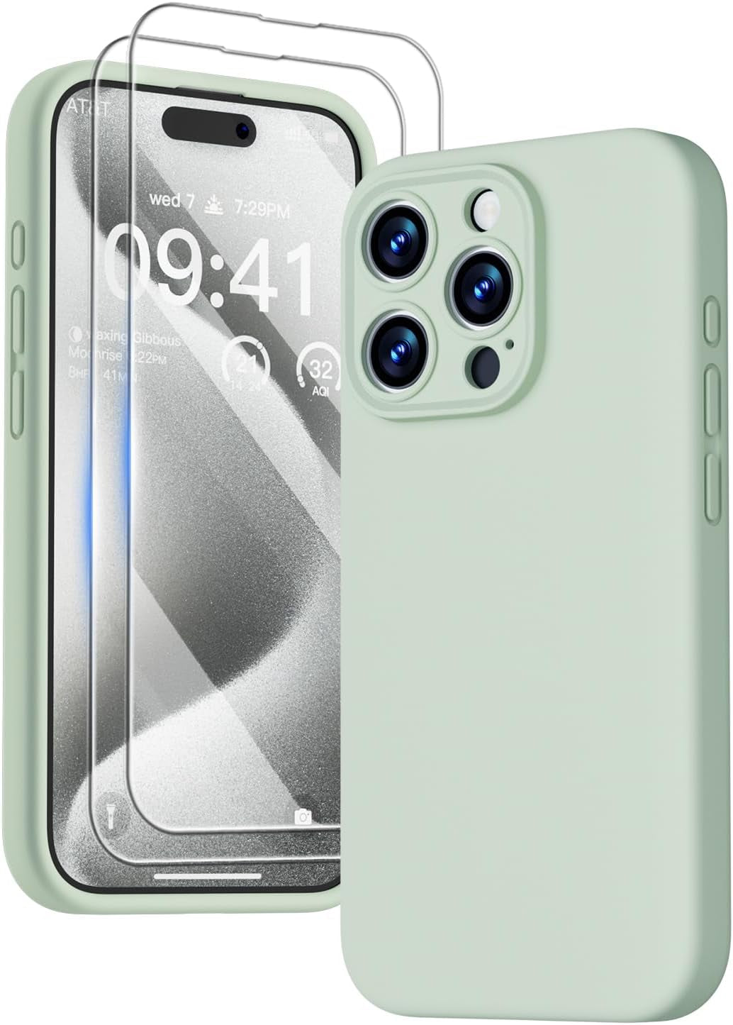 GOODVISH Compatible with Iphone 15 Pro Case, Silicone Upgraded [Enhanced Camera Protection] Phone Case with [2 Screen Protectors], Soft Anti-Scratch Microfiber Lining Inside, 6.1 Inch, Brown  GOODVISH Light Green Iphone 15 Pro, 6.1" 