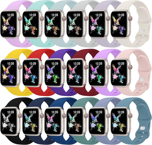 18 Pack Sport Bands Compatible with Apple Watch Band 38Mm 40Mm 41Mm 42Mm 44Mm 45Mm 49Mm, Soft Silicone Waterproof Strap Replacement Wristbands for Iwatch Series 9 8 7 6 5 4 2 1 SE Women Men