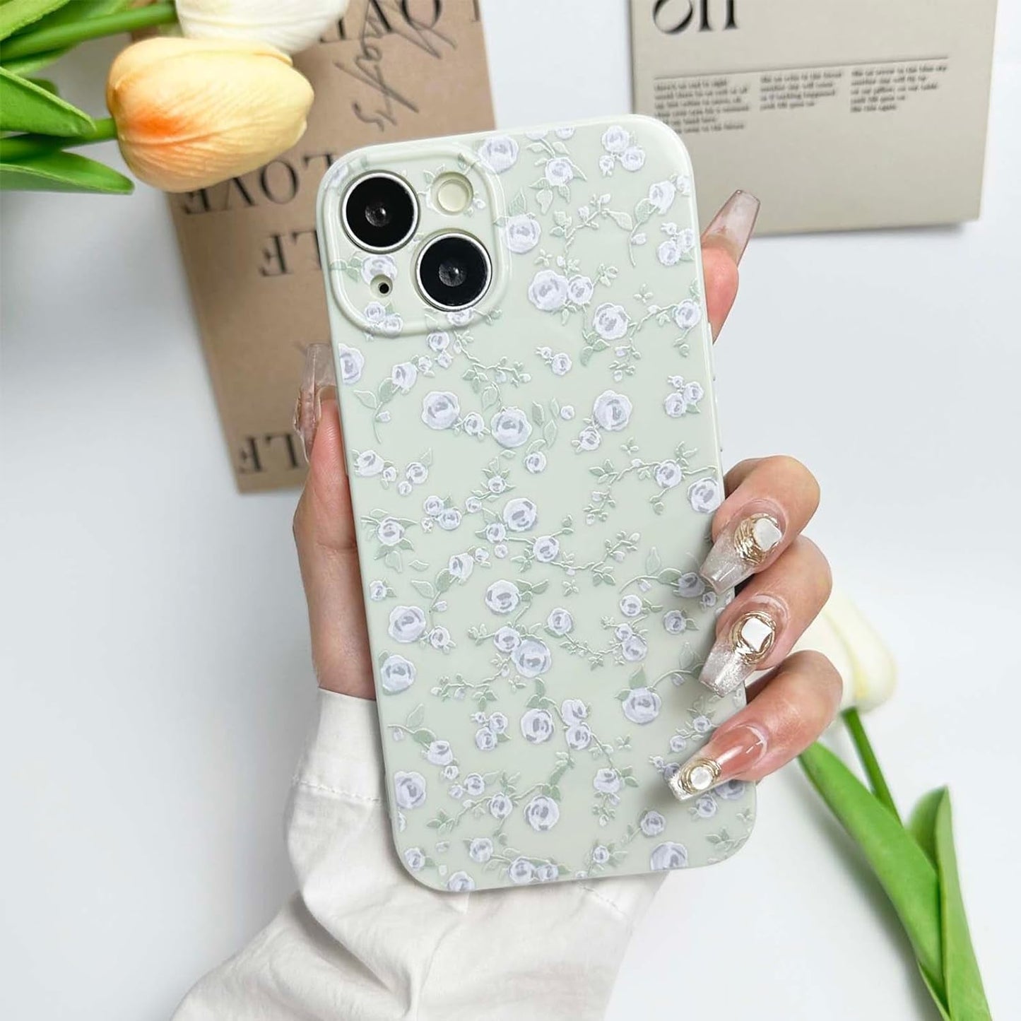 DYFYFKDI Floral Case for Iphone 15 Pro Cute Flower Rose Pattern Aesthetic Iphone 15 Pro Case Vintage Girls Women,Oil Flowers Girly Trendy Slim Fit TPU Shockproof Protective Case, Blue  DYFYFKDI   