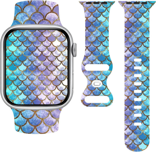 Fish Scales Watch Band Compatible with Apple Watch, Iwatch Bands All Series Soft Silicone Strap Adjustable Replacement