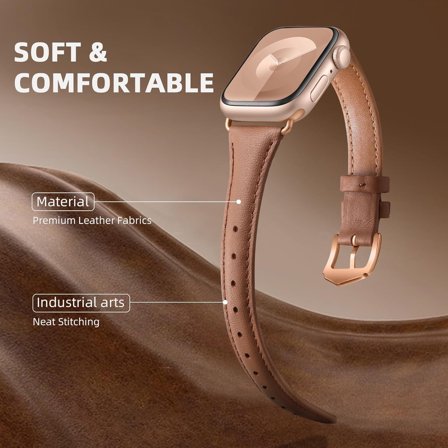 Daqin Slim Leather Band Compatible with Apple Watch Bands for Women 40Mm 38Mm 41Mm 42Mm 44Mm 45Mm 49Mm, Top Grain Genuine Leather Strap Thin Wristband for Iwatch Bands for Women Series 9 8 7 6 5 4 3 2 1 SE Ultra 2