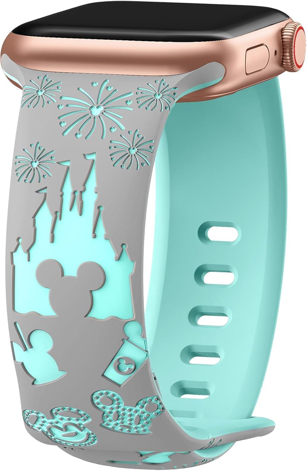 Cartoon Engraved Band Compatible with Apple Watch Bands 40Mm 38Mm 44Mm 45Mm 41Mm 42Mm 49Mm Women, Two-Tone Cute Soft Silicone Sport Strap for Iwatch Series 9/8/SE/7/6/5/4/3/2/1