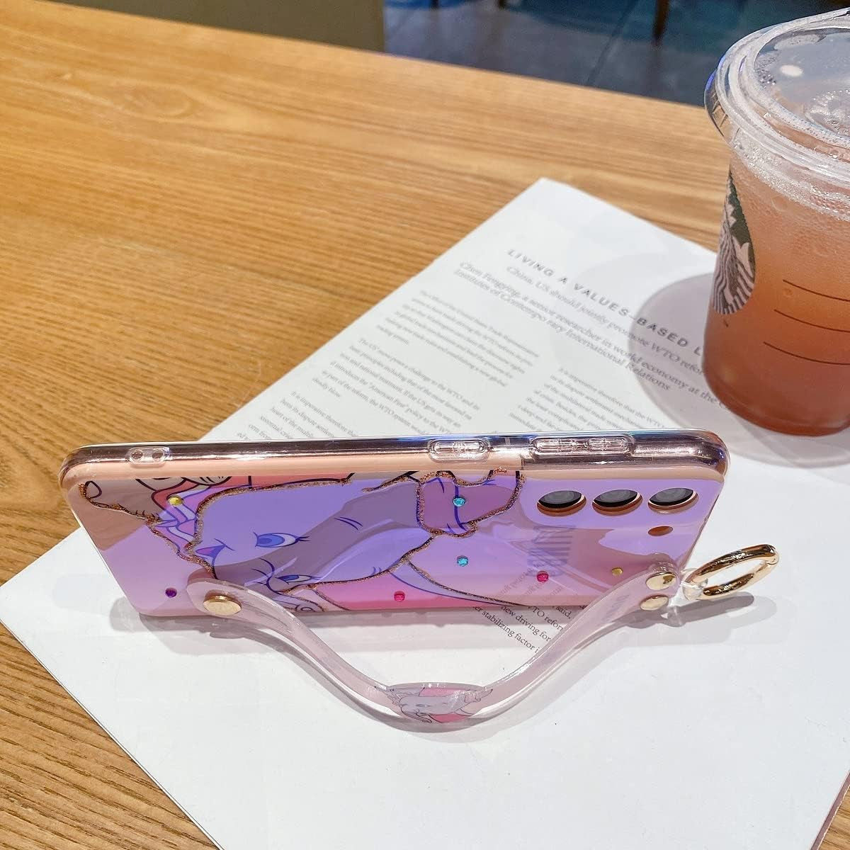 For Samsung Galaxy S22 Case [NOT Plus] Sparkle Bling with Strap Stand 6.1" Cute Pattern IMD Plating Silicone Shockproof Protective Glitter Cases Cover for Girls and Women - Pink Dumbo