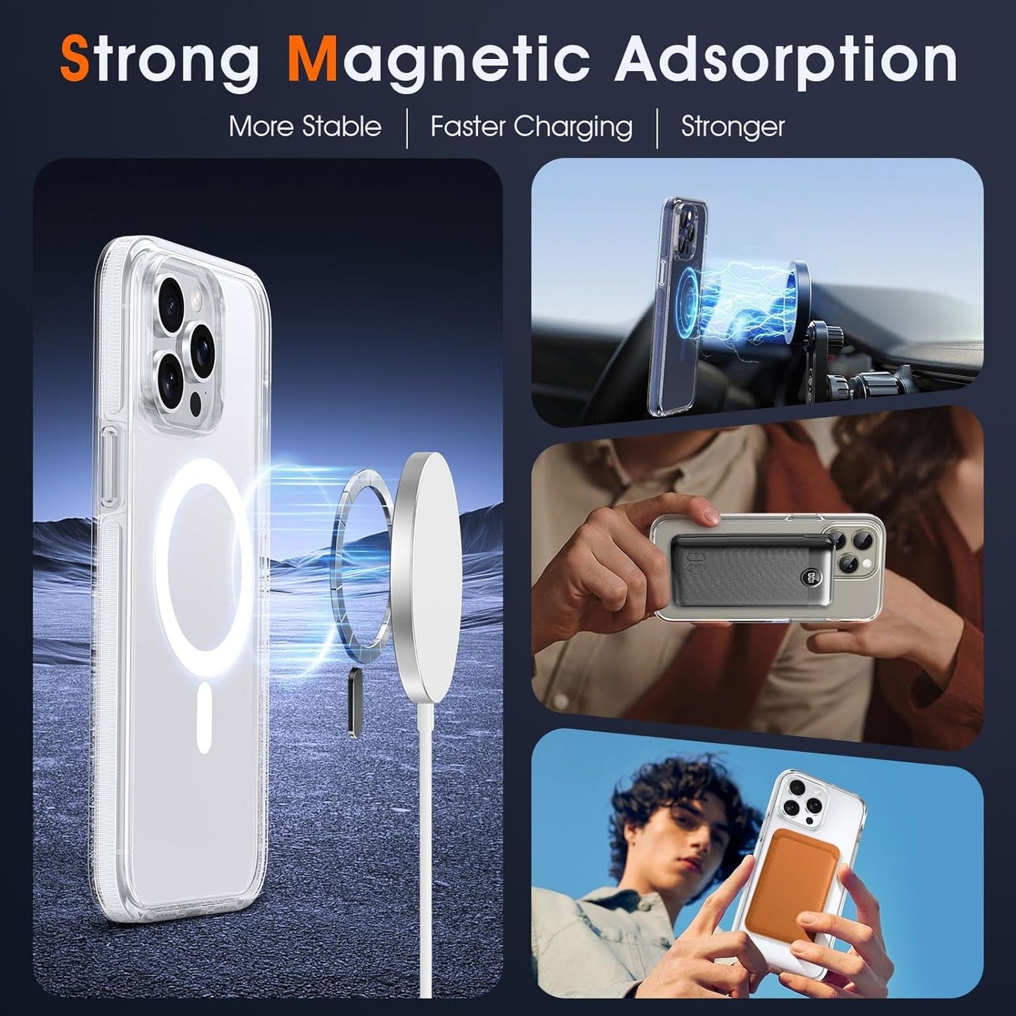 MILPROX Compatible with Iphone 15 Pro Max Case - Compatible with Magsafe - Magnetic Clear Trasparent Design - Non-Yellowing Anti-Slip - Shockproof Bumper Phone Cover - White  MILPROX   