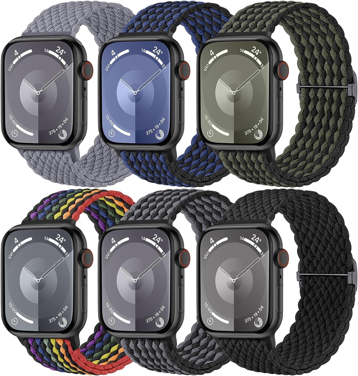 6 Pack Braided Stretchy Bands Compatible with Apple Watch Band 38Mm 40Mm 41Mm 42Mm 44Mm 45Mm 49Mm Women Men, Adjustable Soft Nylon Strap for Iwatch Series 9 8 7 6 5 4 3 2 1 SE Ultra/Ultra 2