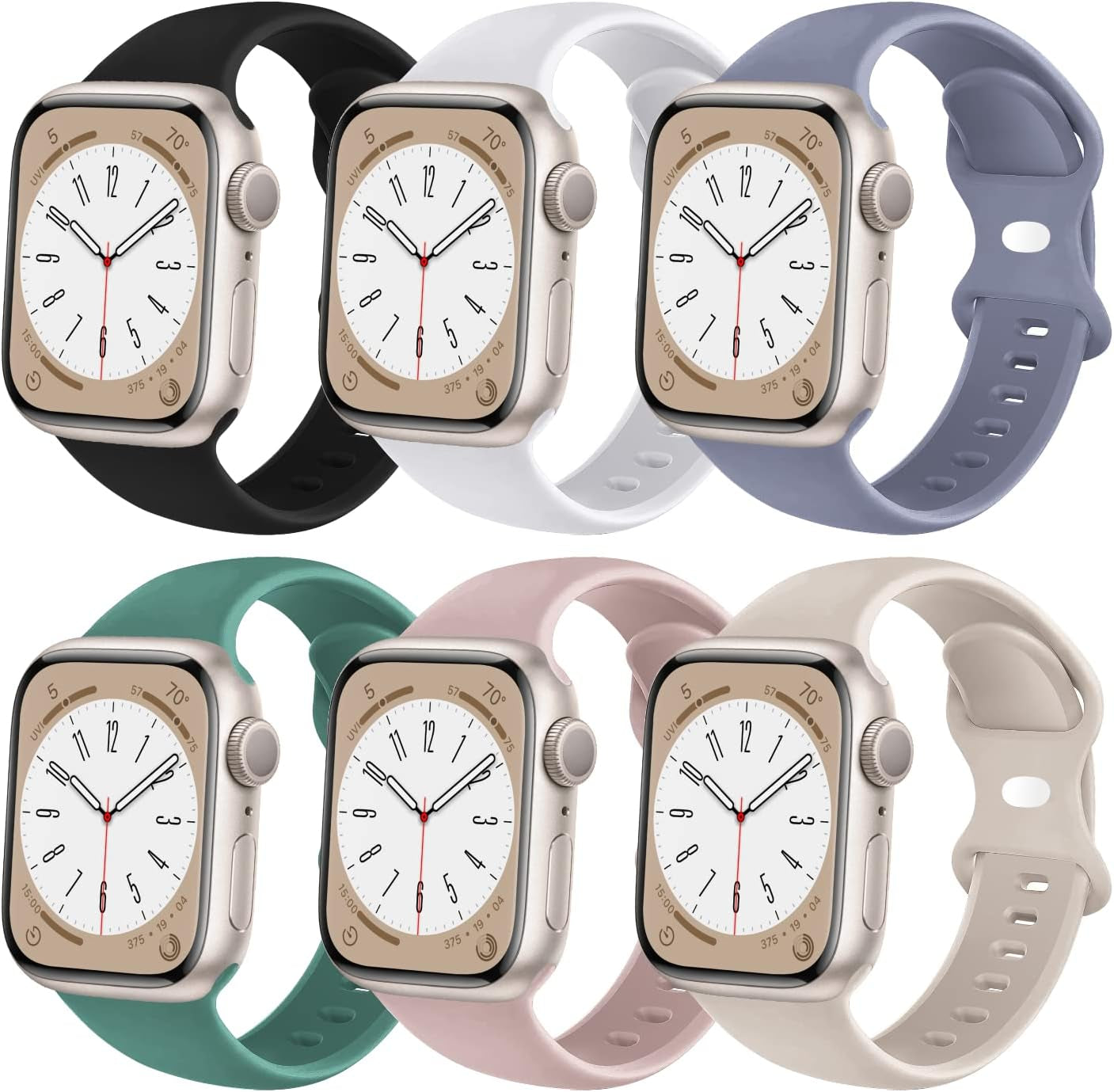 6 Pack Sport Bands Compatible with Apple Watch Band 38Mm 40Mm 41Mm 42Mm 44Mm 45Mm 49Mm,Soft Silicone Waterproof Strap for Iwatch Ultra2 Series 9 Ultra 8 7 6 5 4 3 2 1 SE Women Men