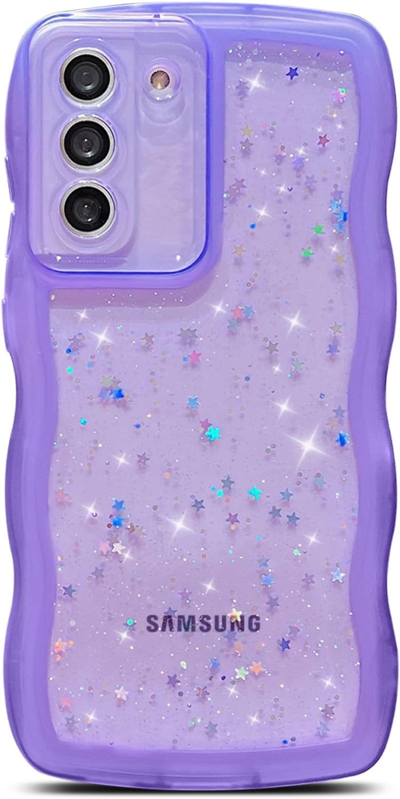 Compatible with Samsung Galaxy S22 plus Case,Transparent Matte Curly Wave Frame Bling Shiny Cases,Cute Glitter Clear Shockproof Protective Bumper Phone Cover for Women Girls (Blue)