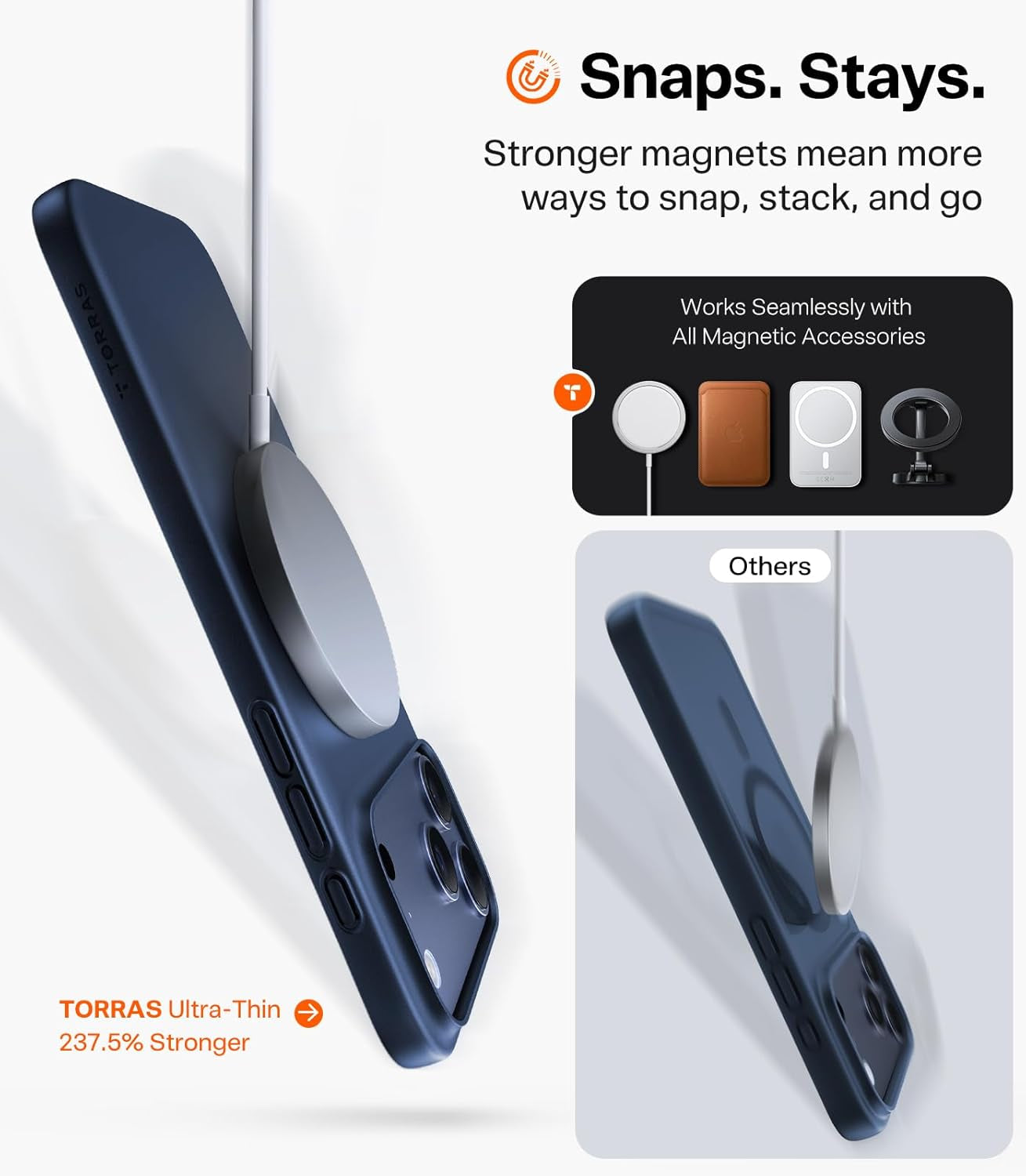 TORRAS Magnetic Slim-Fit for Iphone 17 PRO MAX Case, Ultra-Thin 17 Promax Phone Case Compatible with Magsafe, Light Anti-Scratch Matte Hard PC Bayer 6.9 Inch Originfit, Deep Blue