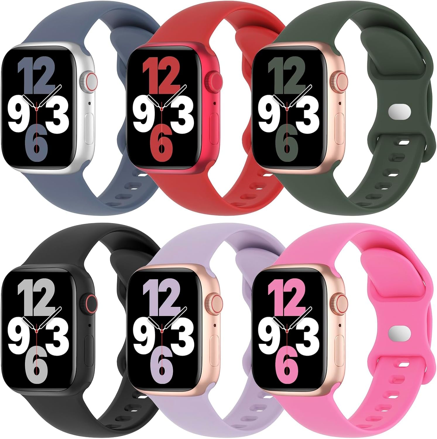 6 Pack Silicone Bands Compatible with Apple Watch Band 38Mm 40Mm 41Mm 42Mm 44Mm 45Mm 49Mm, Soft Sport Waterproof Strap Replacement Wristband for Iwatch Ultra Series 9 8 SE 7 6 5 4 3 2 1 Women Men